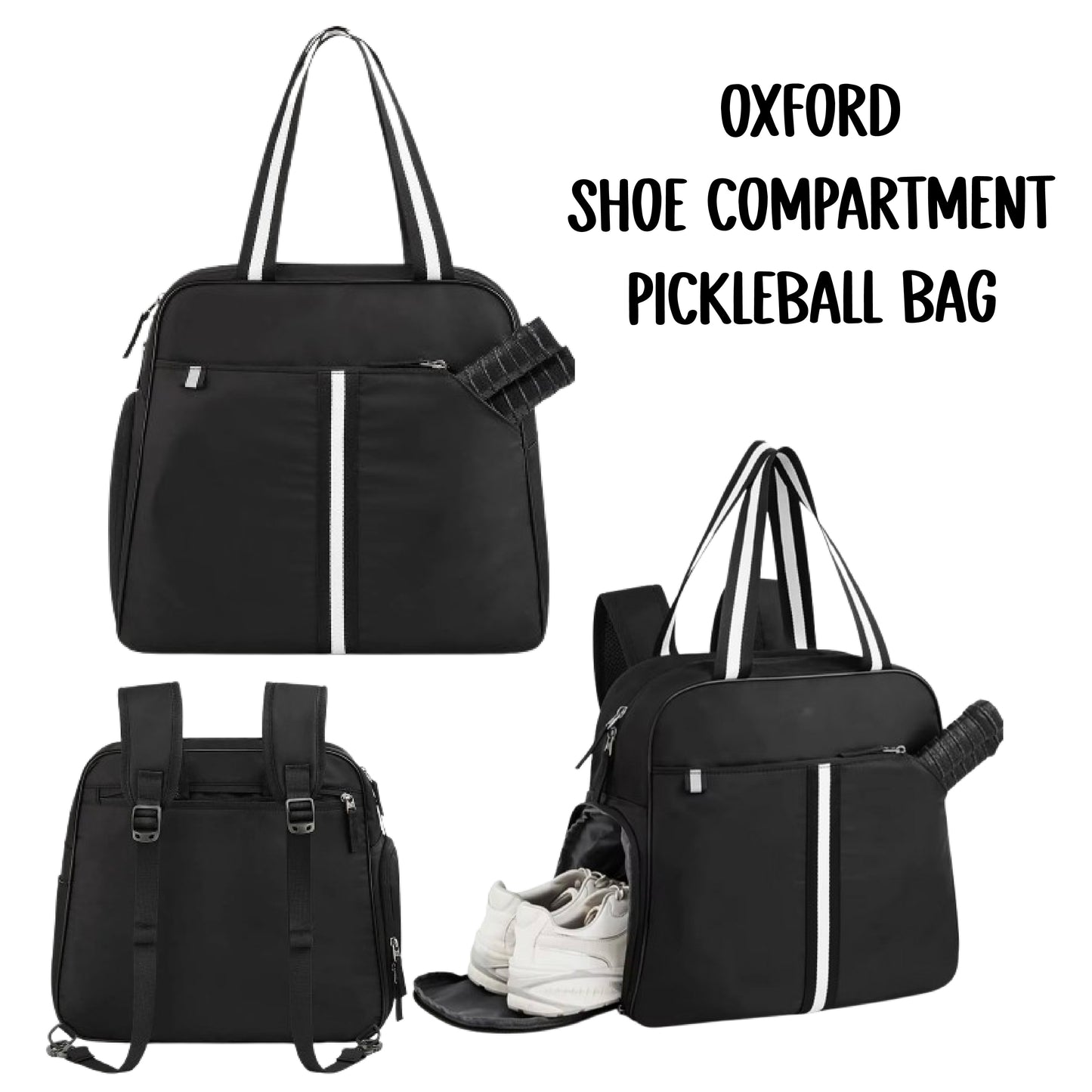 "Oxford" Black Pickleball Bag (Free Customization) | Pickleball Sports Bag | Medium Size Court Bag