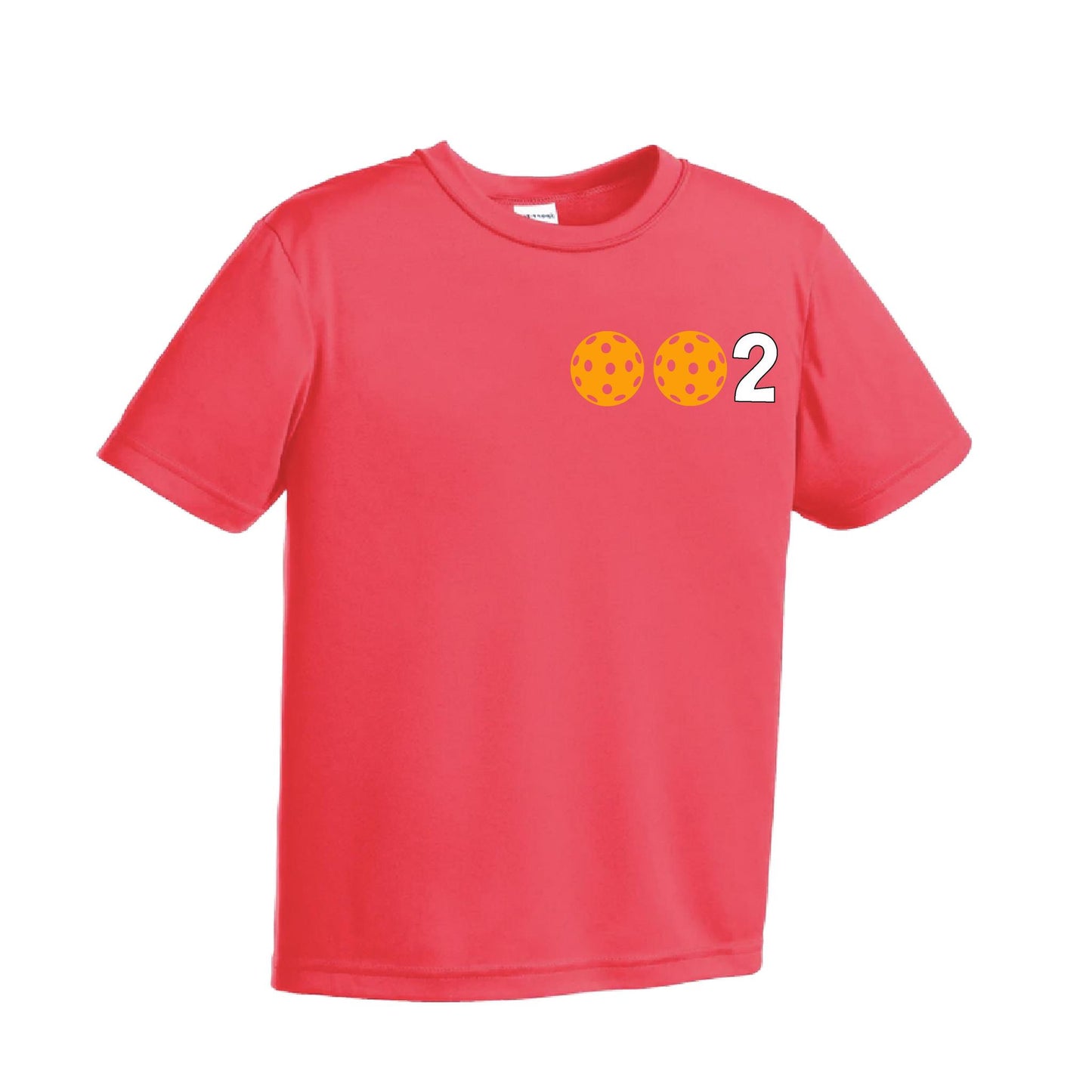 002 Pickleball (Ball Colors Cyan Red Orange) | Youth Short Sleeve Pickleball Performance T-Shirts | 100% Polyester