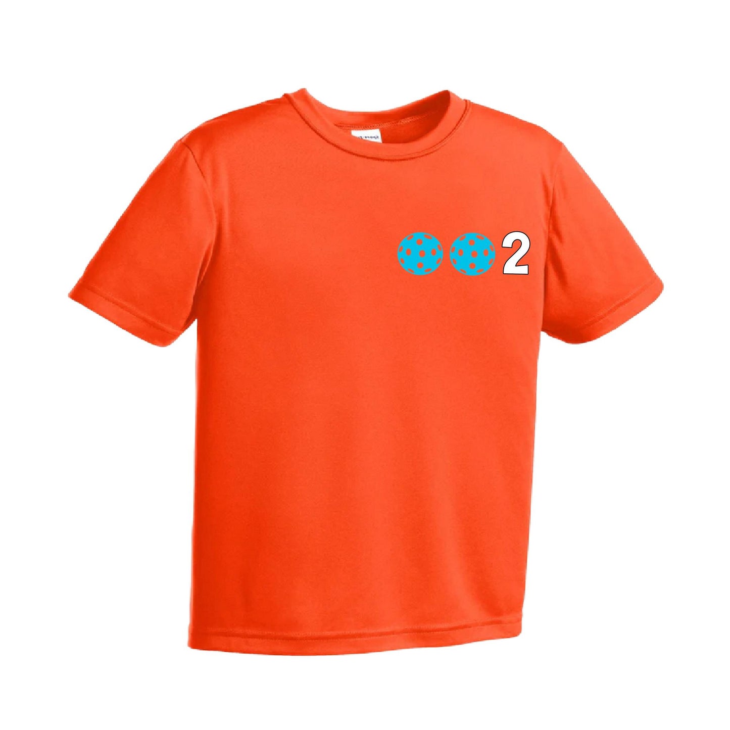 002 Pickleball (Ball Colors Cyan Red Orange) | Youth Short Sleeve Pickleball Performance T-Shirts | 100% Polyester