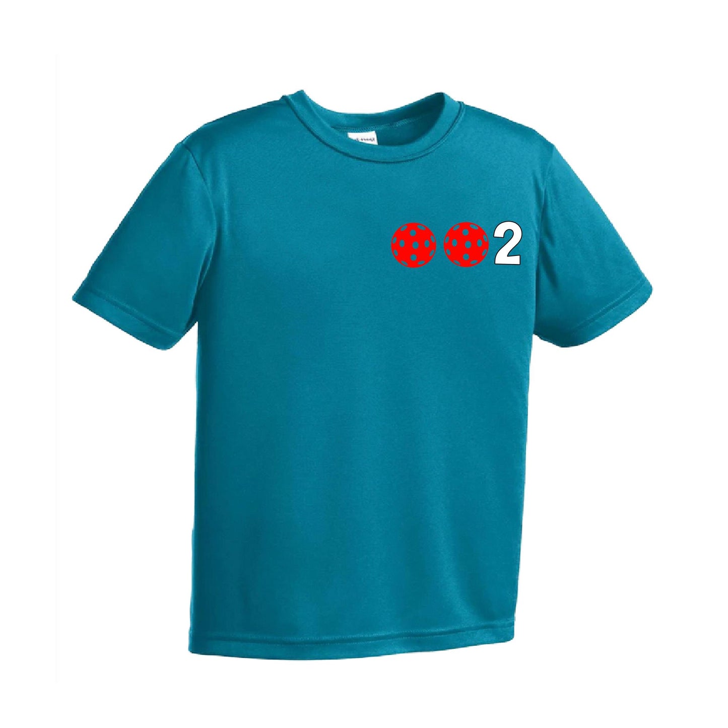002 Pickleball (Ball Colors Cyan Red Orange) | Youth Short Sleeve Pickleball Performance T-Shirts | 100% Polyester