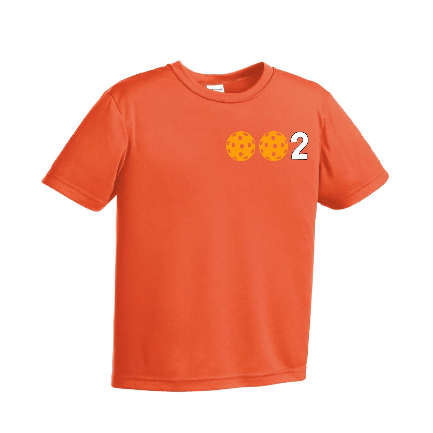 002 Pickleball (Ball Colors Cyan Red Orange) | Youth Short Sleeve Pickleball Performance T-Shirts | 100% Polyester