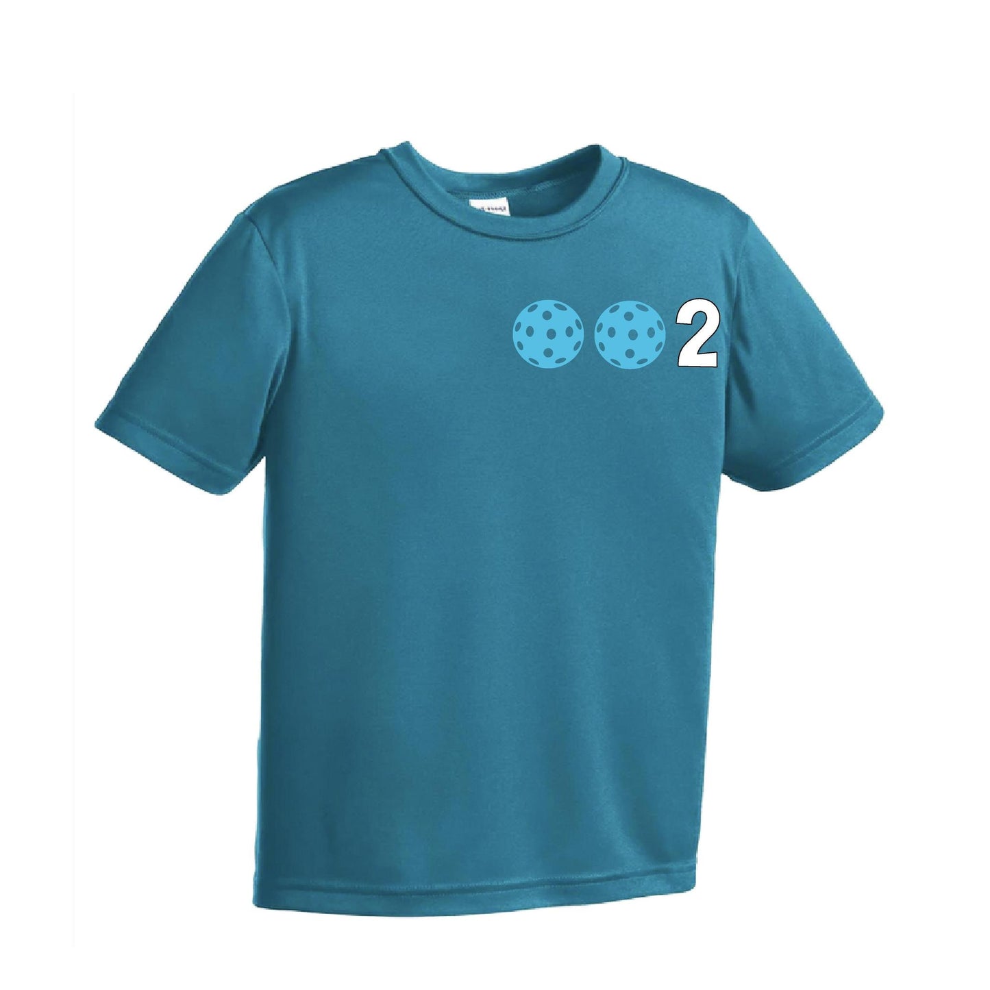 002 Pickleball (Ball Colors Cyan Red Orange) | Youth Short Sleeve Pickleball Performance T-Shirts | 100% Polyester