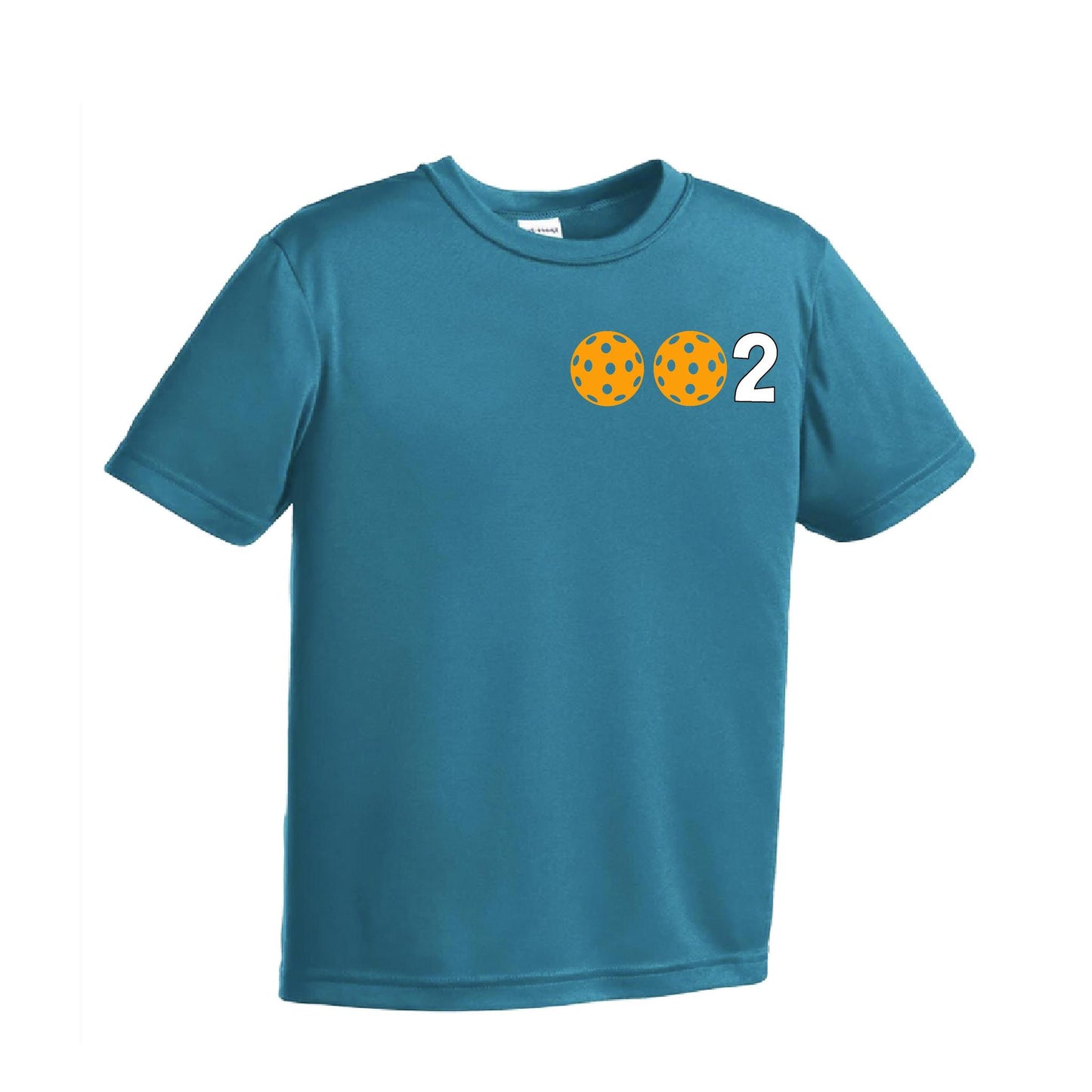 002 Pickleball (Ball Colors Cyan Red Orange) | Youth Short Sleeve Pickleball Performance T-Shirts | 100% Polyester