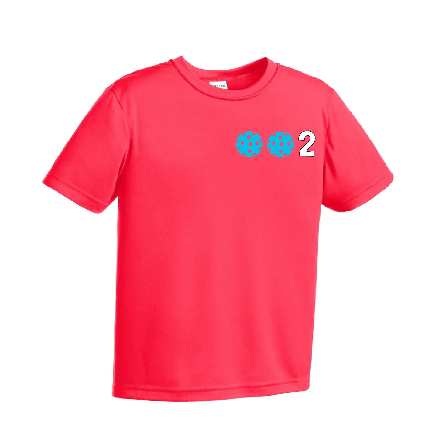 002 Pickleball (Ball Colors Cyan Red Orange) | Youth Short Sleeve Pickleball Performance T-Shirts | 100% Polyester