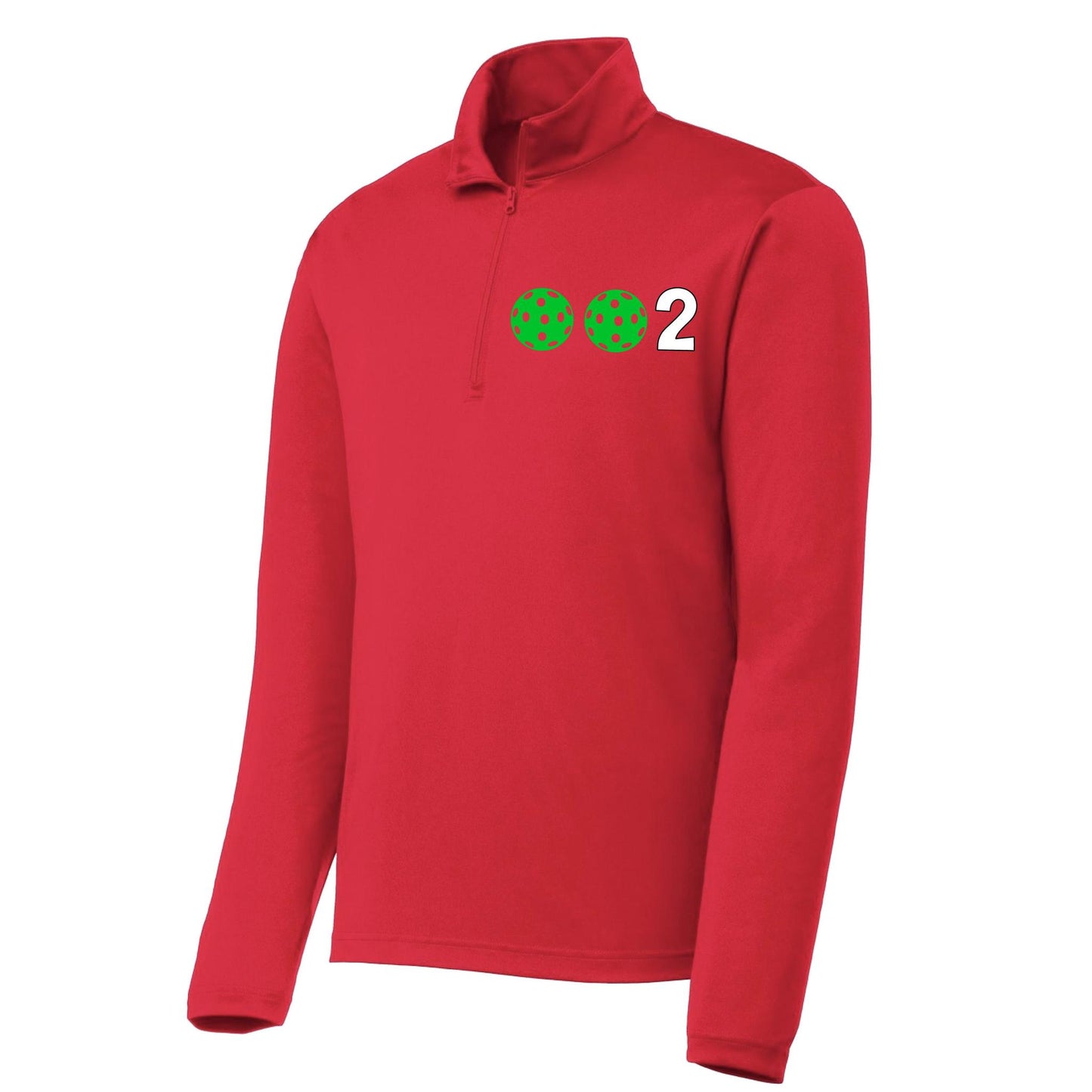 002 Pickleball (Colors Green Orange Red Or Stars) | Men's 1/4 Zip Long Sleeve Pullover Athletic Performance Shirt | 100% Polyester