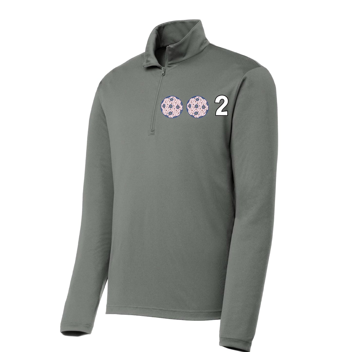 002 Pickleball (Colors Green Orange Red Or Stars) | Men's 1/4 Zip Long Sleeve Pullover Athletic Performance Shirt | 100% Polyester