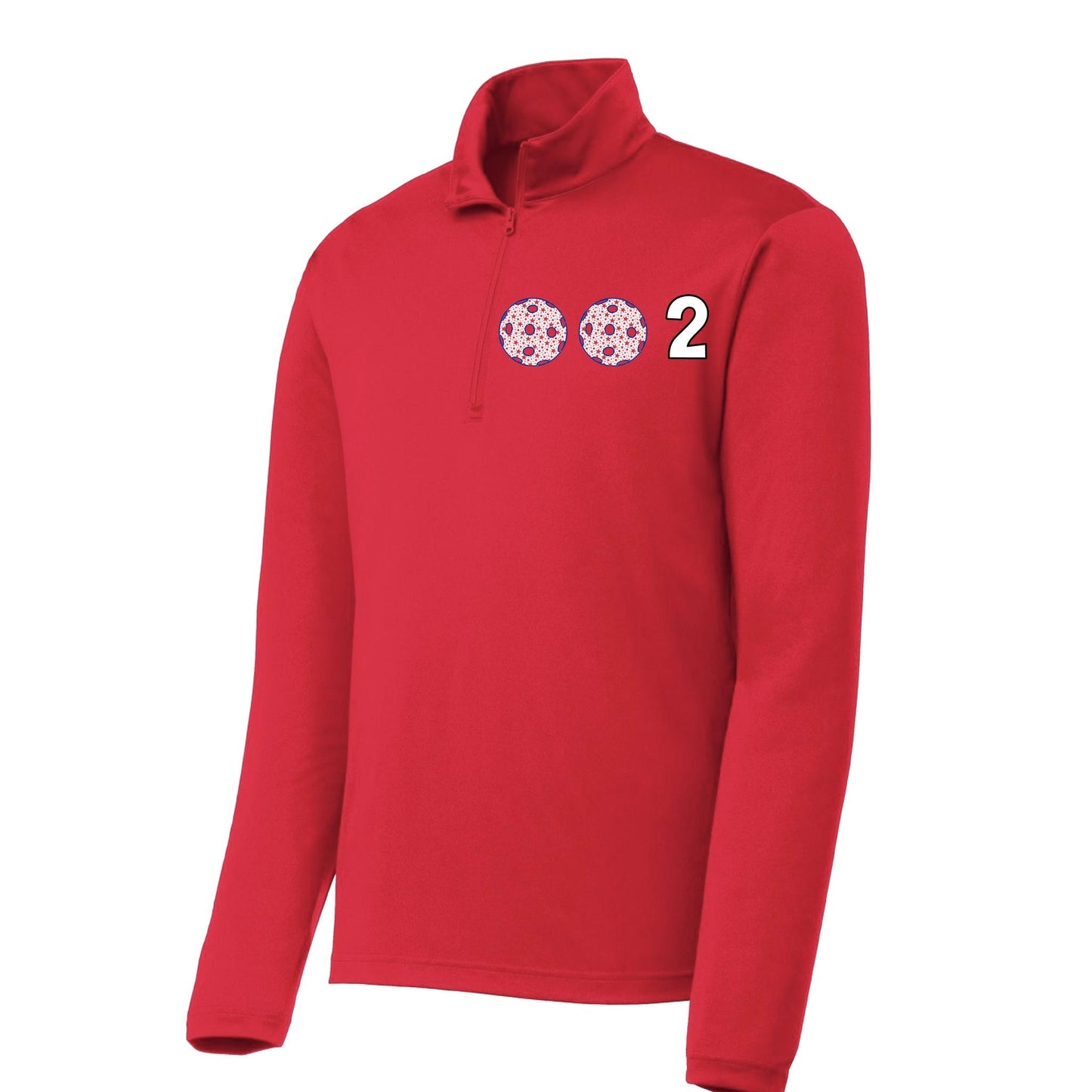 002 Pickleball (Colors Green Orange Red Or Stars) | Men's 1/4 Zip Long Sleeve Pullover Athletic Performance Shirt | 100% Polyester
