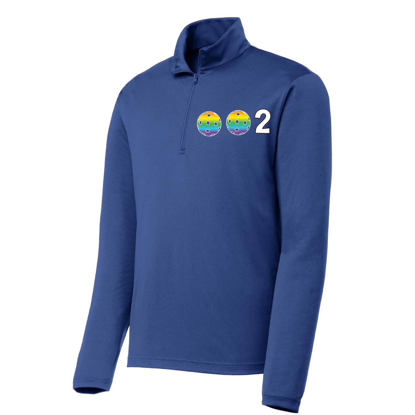 002 Pickleball (Colors Pink Purple Or Rainbow) | Men's 1/4 Zip Long Sleeve Pullover Athletic Performance Shirt | 100% Polyester