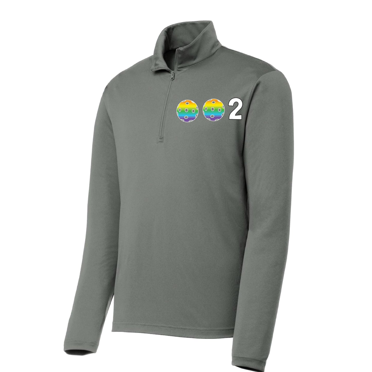 002 Pickleball (Colors Pink Purple Or Rainbow) | Men's 1/4 Zip Long Sleeve Pullover Athletic Performance Shirt | 100% Polyester