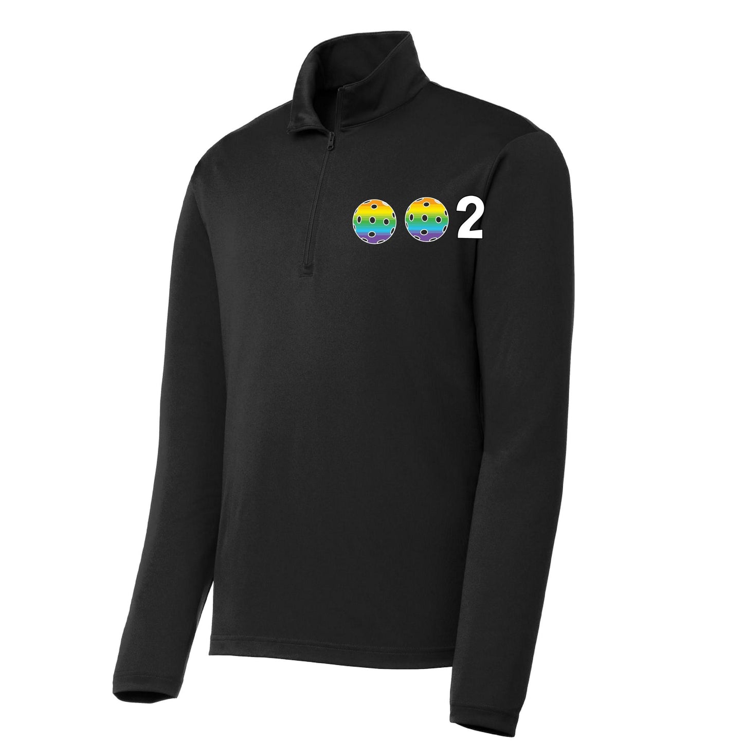 002 Pickleball (Colors Pink Purple Or Rainbow) | Men's 1/4 Zip Long Sleeve Pullover Athletic Performance Shirt | 100% Polyester