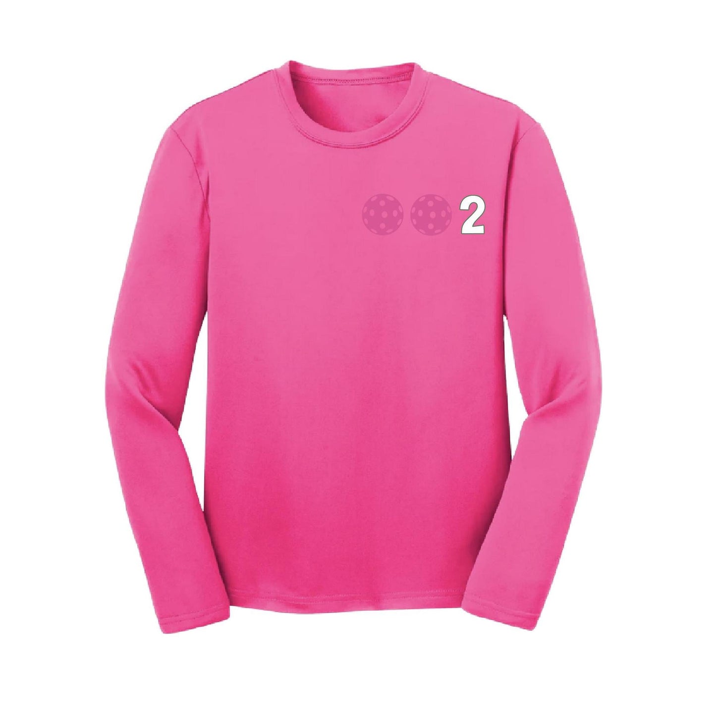 002 Pickleball (Colors Purple Rainbow Pink) | Youth Long Sleeve Pickleball Performance T-Shirts | 100% Polyester