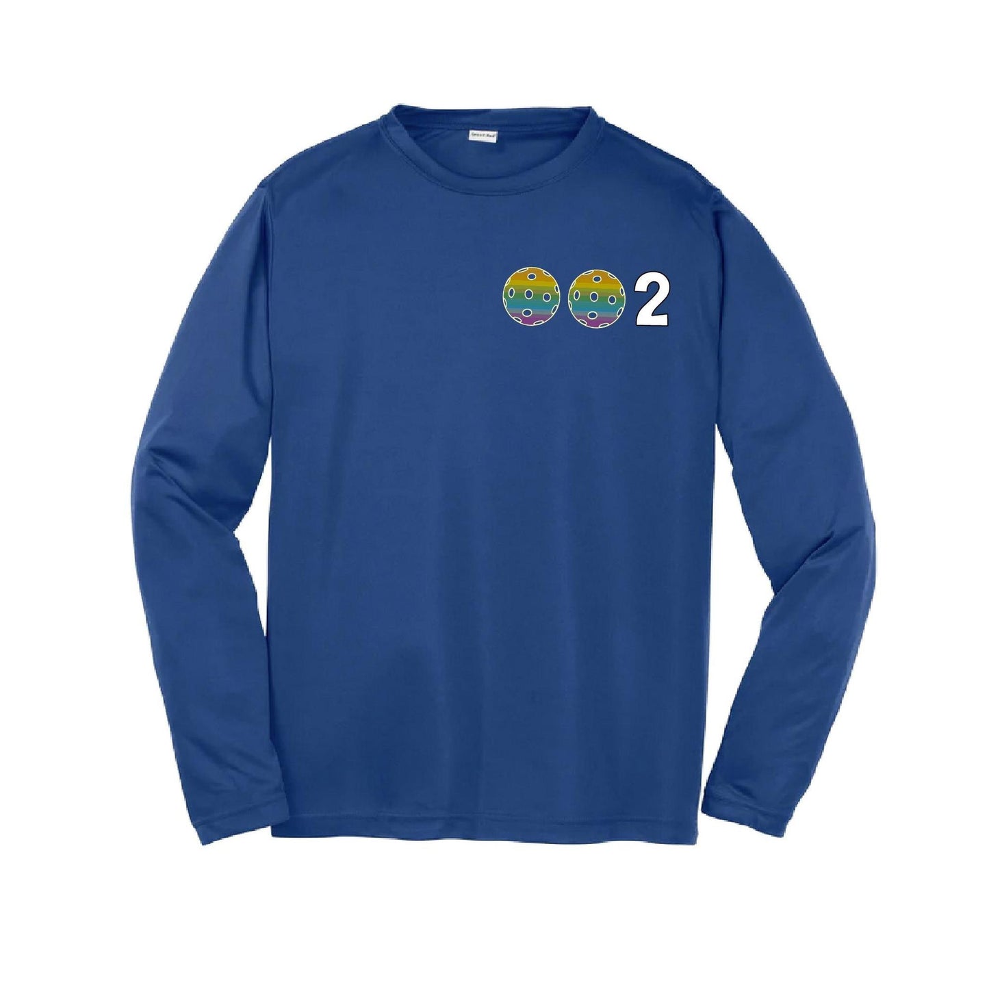 002 Pickleball (Colors Purple Rainbow Pink) | Youth Long Sleeve Pickleball Performance T-Shirts | 100% Polyester