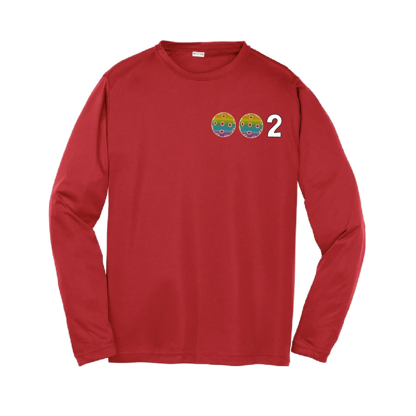 002 Pickleball (Colors Purple Rainbow Pink) | Youth Long Sleeve Pickleball Performance T-Shirts | 100% Polyester