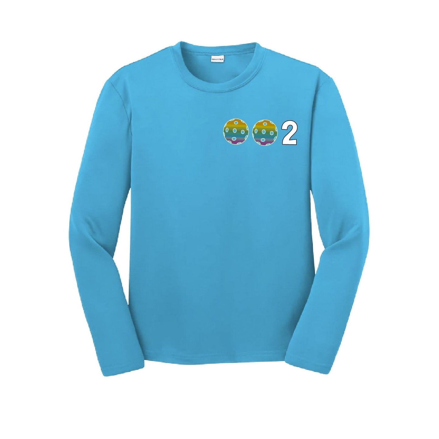 002 Pickleball (Colors Purple Rainbow Pink) | Youth Long Sleeve Pickleball Performance T-Shirts | 100% Polyester