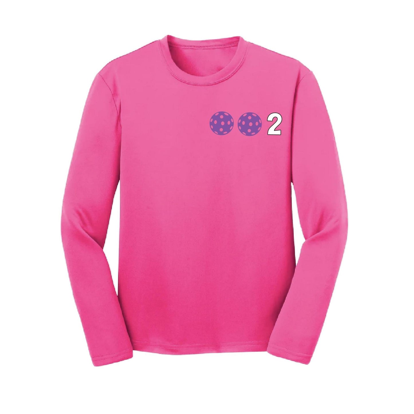 002 Pickleball (Colors Purple Rainbow Pink) | Youth Long Sleeve Pickleball Performance T-Shirts | 100% Polyester