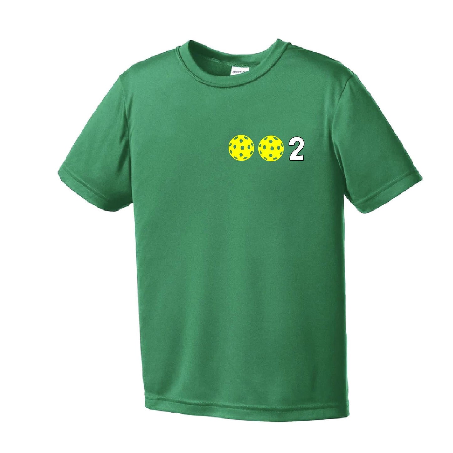 002 Pickleball (Colors Yellow Green White) | Youth Short Sleeve Pickleball Performance T-Shirts | 100% Polyester