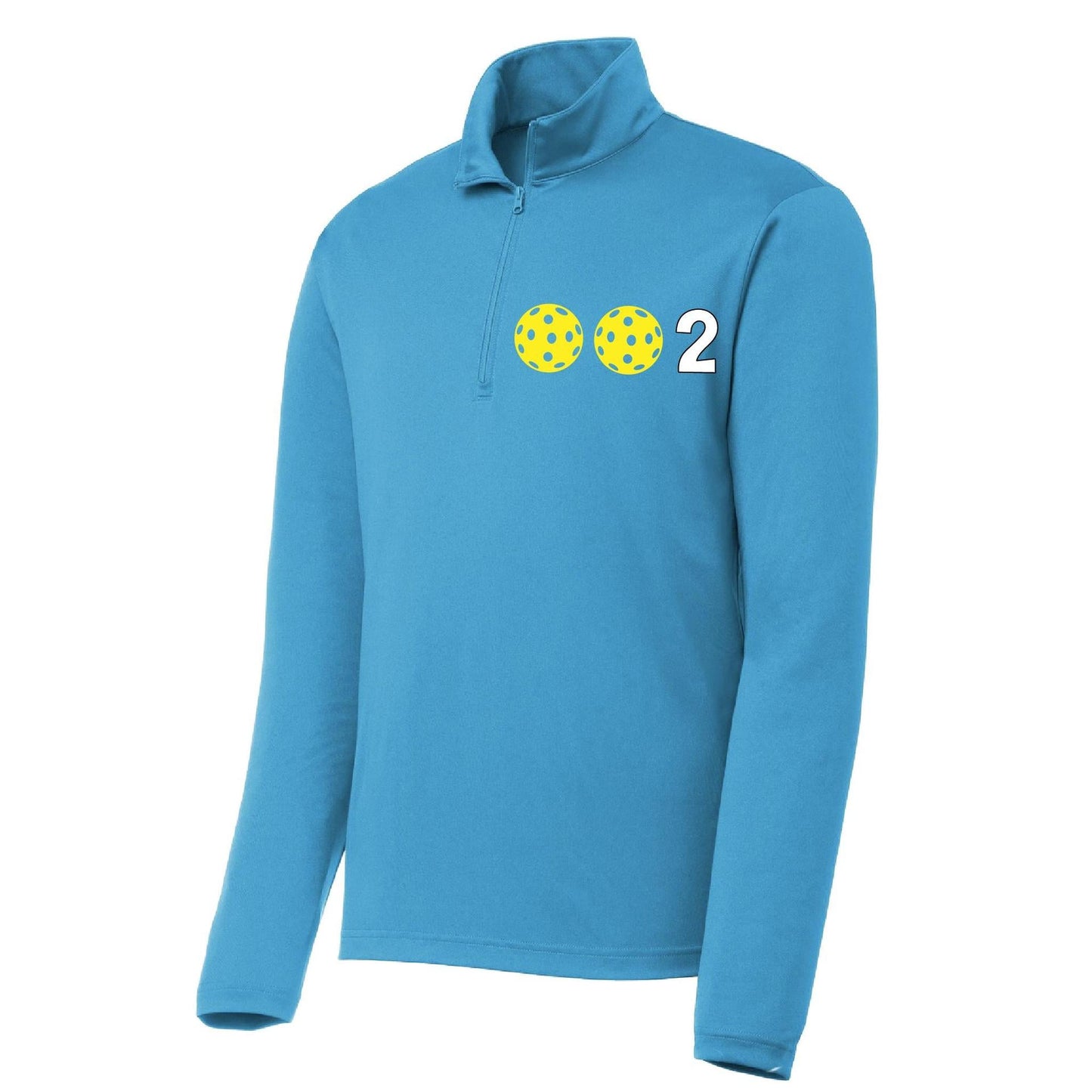 002 Pickleball (Colors Yellow White Or Cyan) | Men's 1/4 Zip Long Sleeve Pullover Athletic Performance Shirt | 100% Polyester