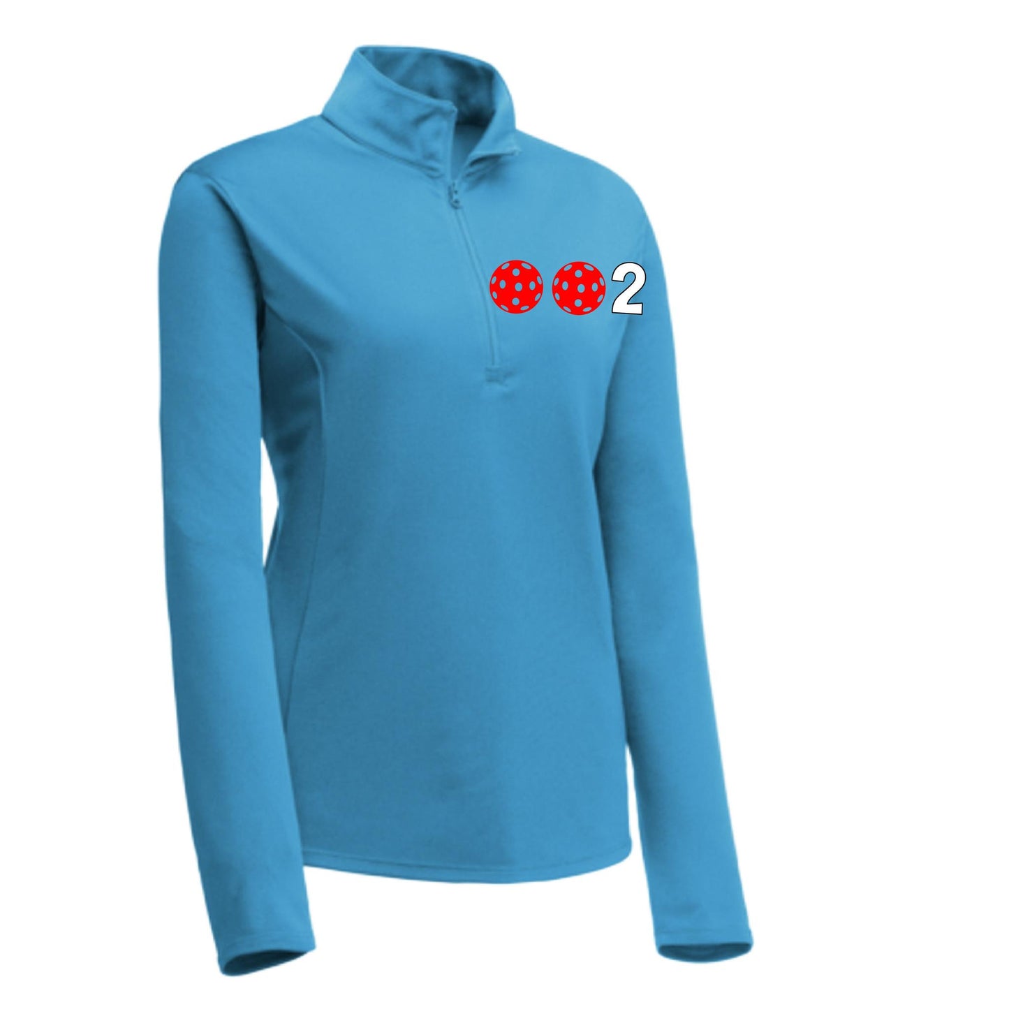 002 With Pickleballs (Colors Cyan Red Orange) | Women's 1/4 Zip Pullover Athletic Performance Shirt | 100% Polyester