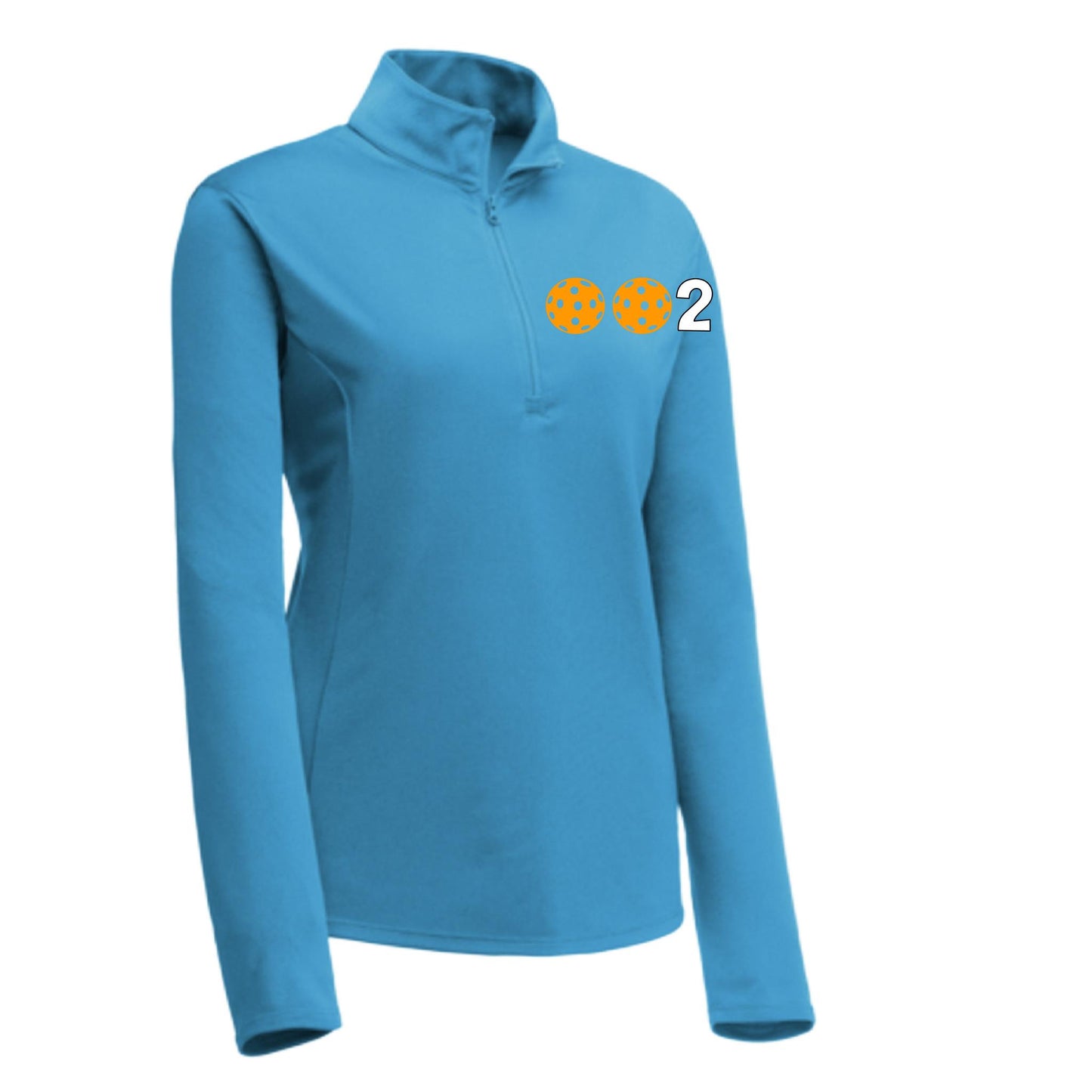 002 With Pickleballs (Colors Cyan Red Orange) | Women's 1/4 Zip Pullover Athletic Performance Shirt | 100% Polyester