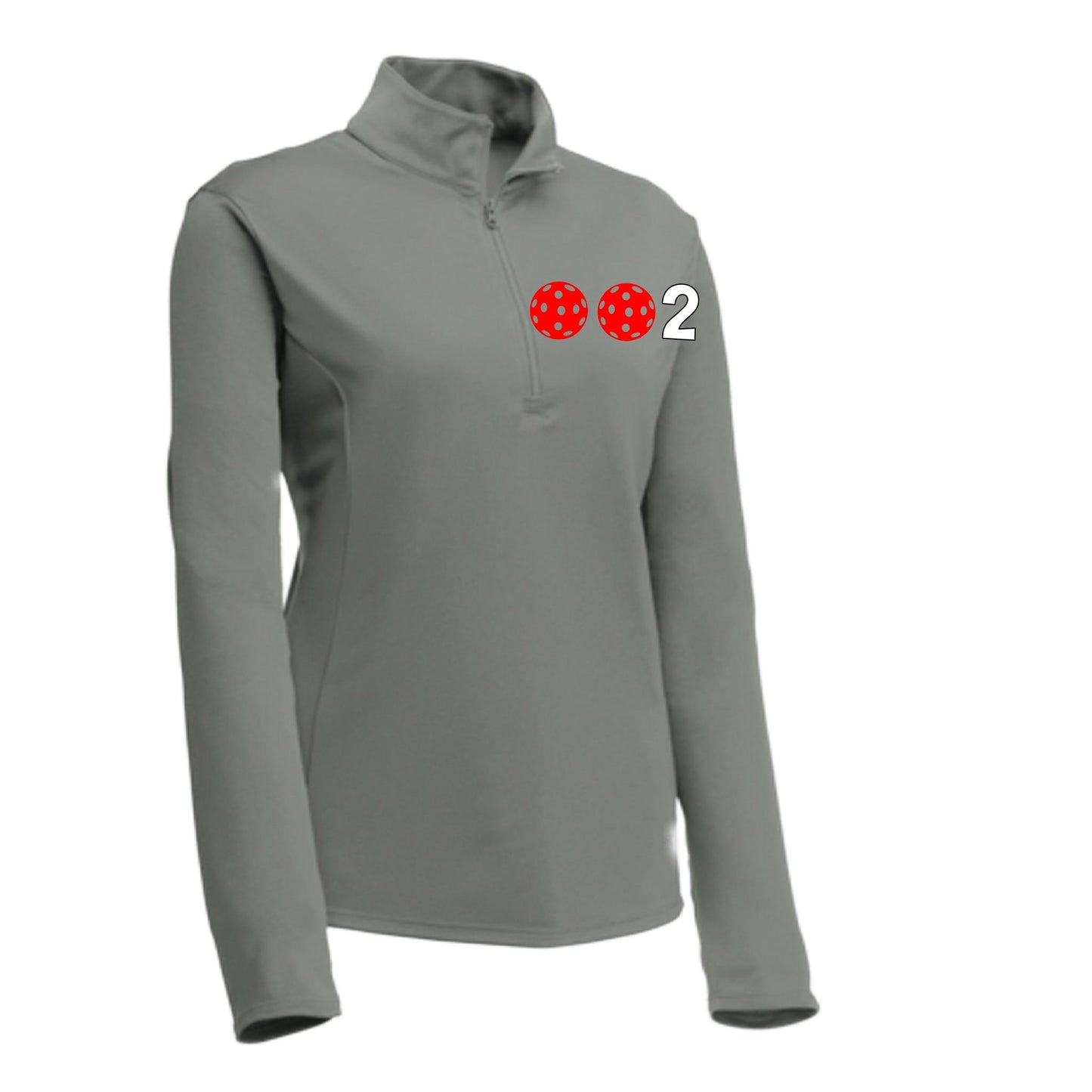 002 With Pickleballs (Colors Cyan Red Orange) | Women's 1/4 Zip Pullover Athletic Performance Shirt | 100% Polyester