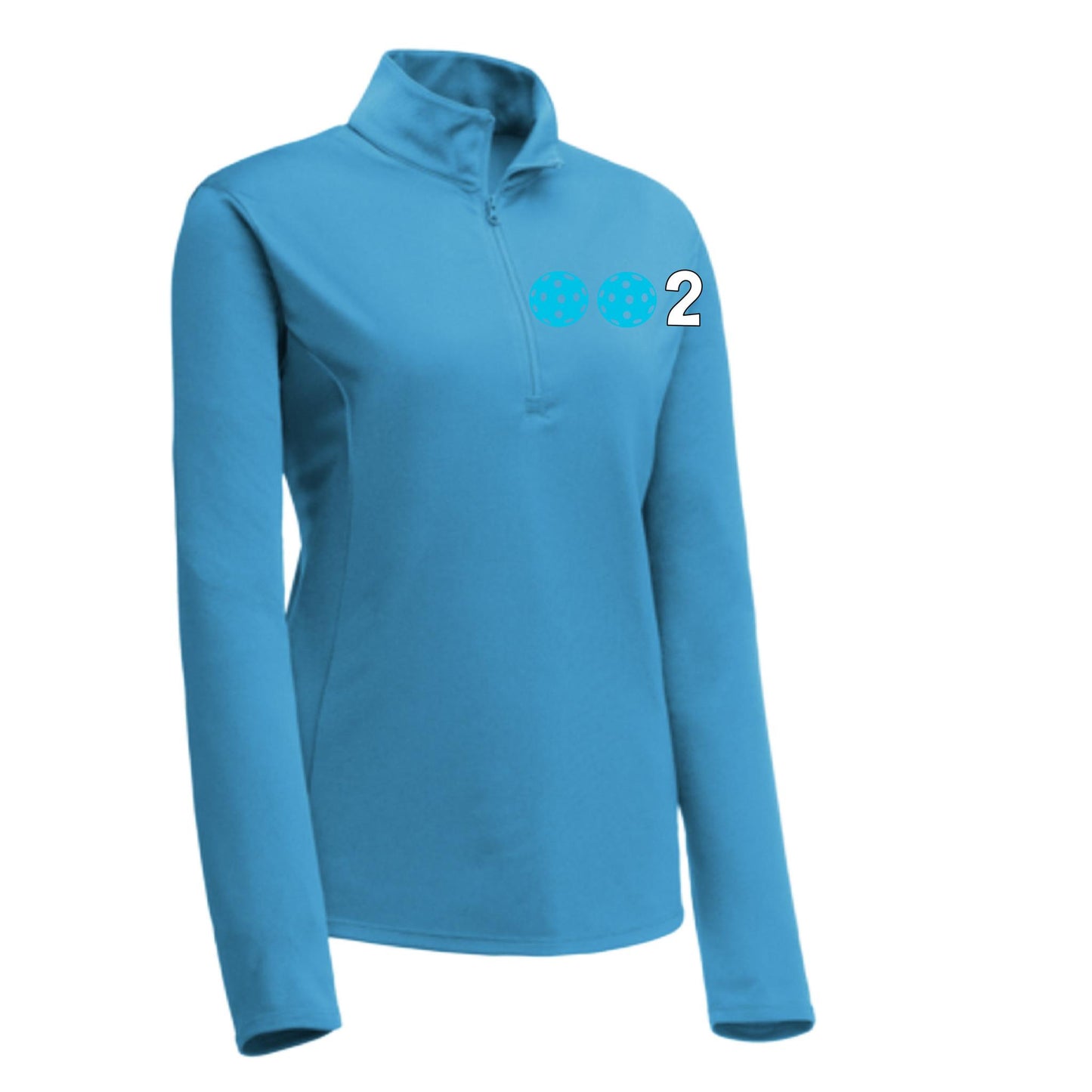 002 With Pickleballs (Colors Cyan Red Orange) | Women's 1/4 Zip Pullover Athletic Performance Shirt | 100% Polyester