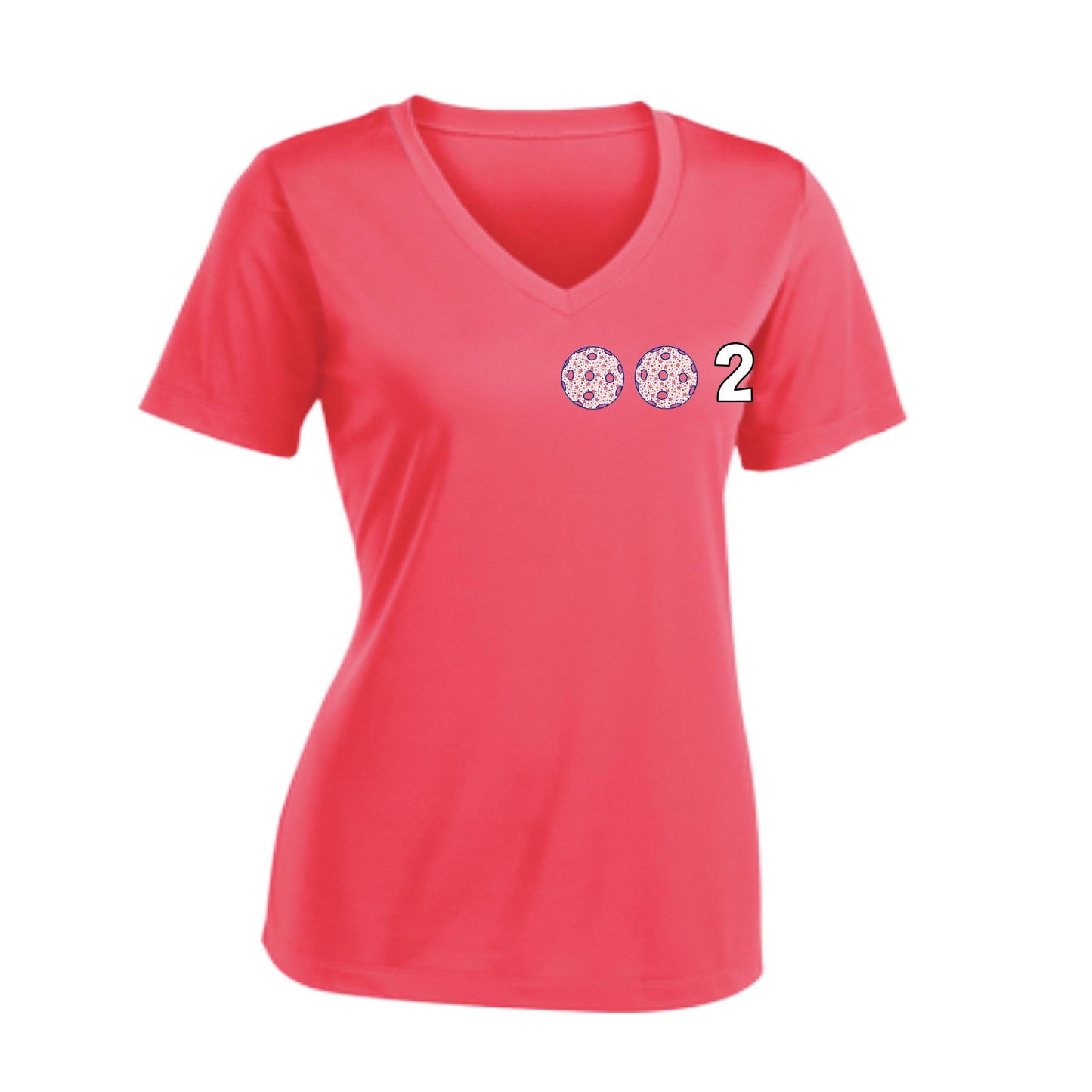 002 With Pickleballs (Colors Patriotic Stars) Customizable | Women's Short Sleeve V-Neck Pickleball Performance T-Shirts | 100% Polyester