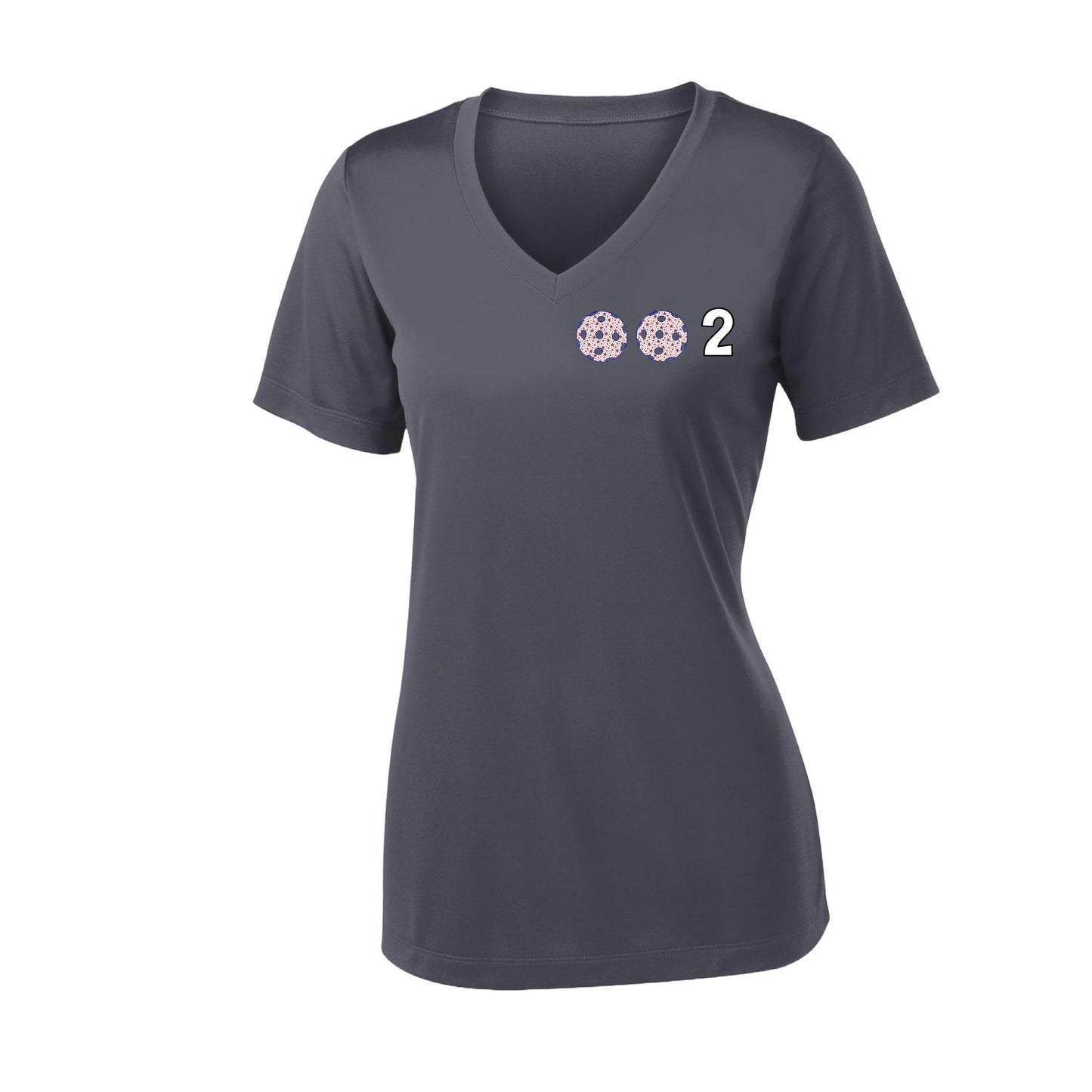 002 With Pickleballs (Colors Patriotic Stars) Customizable | Women's Short Sleeve V-Neck Pickleball Performance T-Shirts | 100% Polyester