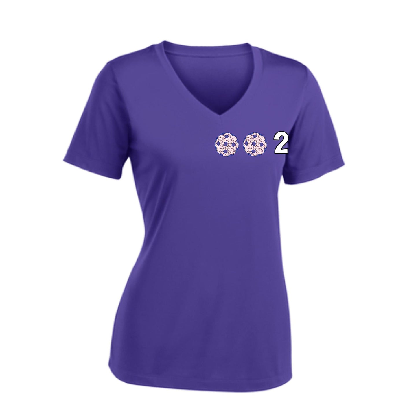002 With Pickleballs (Colors Patriotic Stars) Customizable | Women's Short Sleeve V-Neck Pickleball Performance T-Shirts | 100% Polyester
