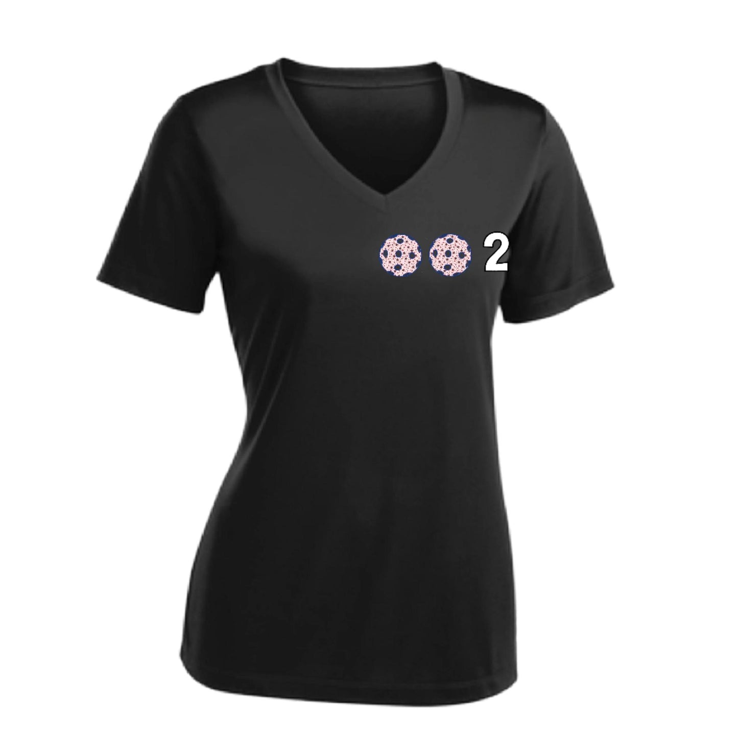 002 With Pickleballs (Colors Patriotic Stars) Customizable | Women's Short Sleeve V-Neck Pickleball Performance T-Shirts | 100% Polyester