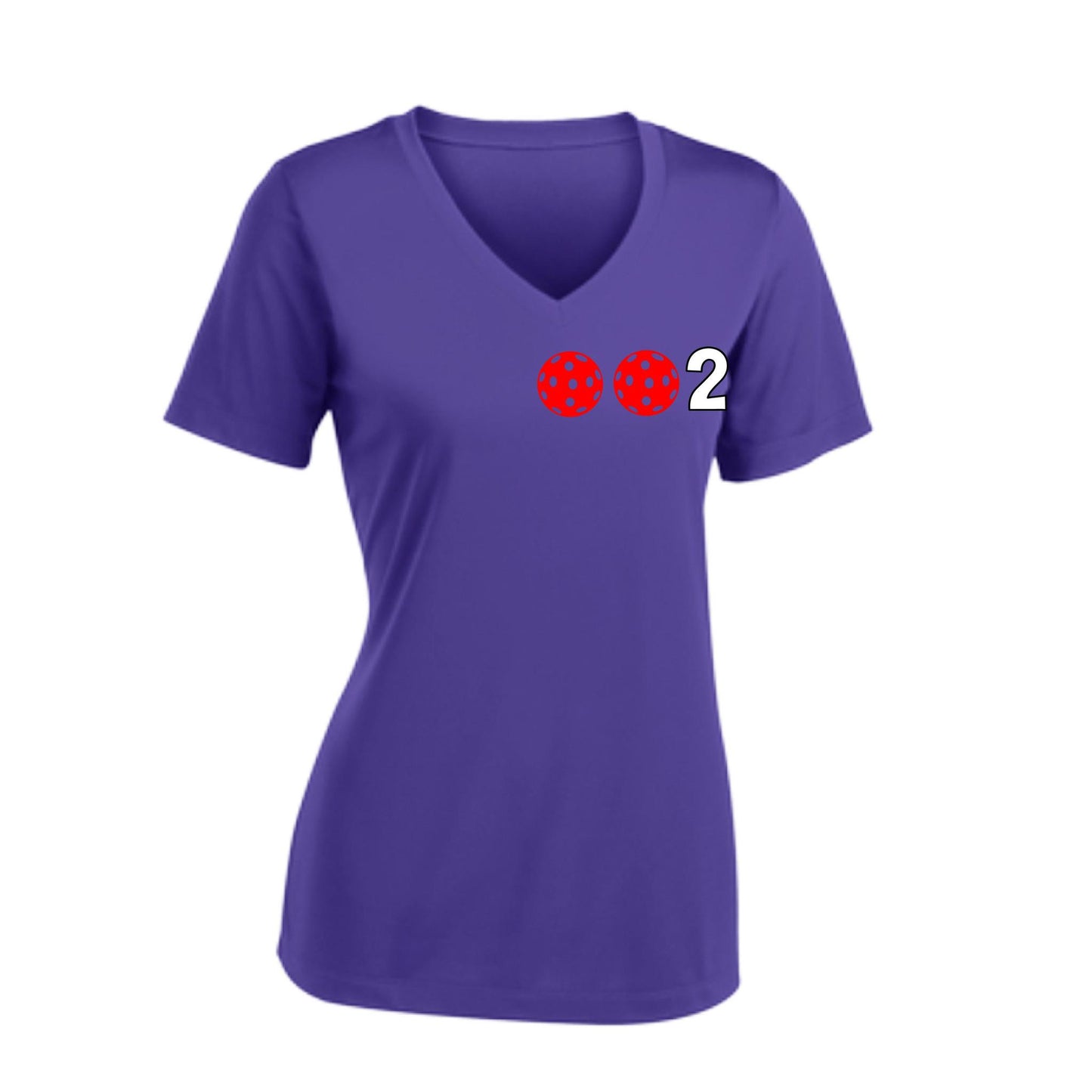 002 With Pickleballs (Colors Rainbow Red Cyan) Customizable | Women's Short Sleeve V-Neck Pickleball Performance T-Shirts | 100% Polyester
