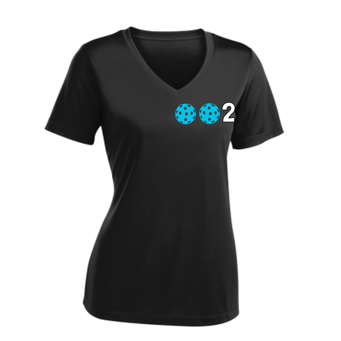 002 With Pickleballs (Colors Rainbow Red Cyan) Customizable | Women's Short Sleeve V-Neck Pickleball Performance T-Shirts | 100% Polyester