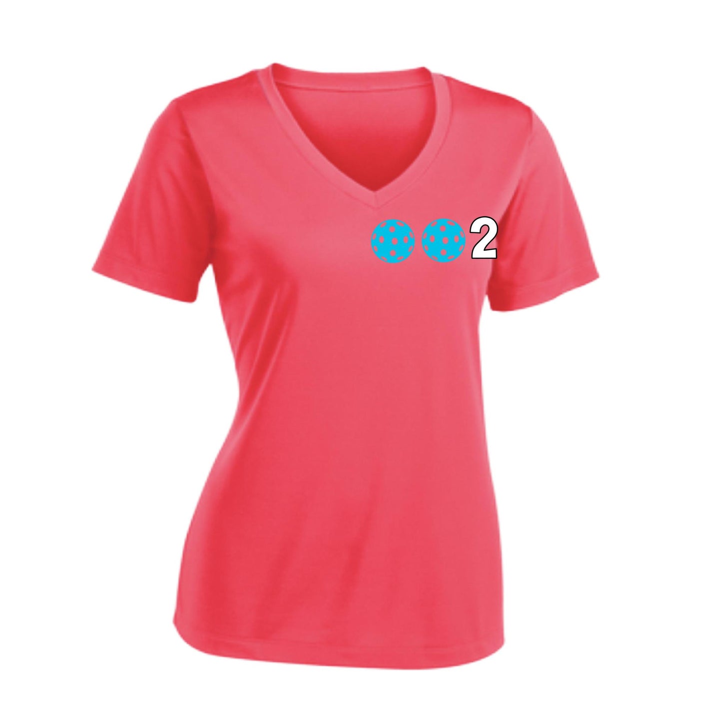 002 With Pickleballs (Colors Rainbow Red Cyan) Customizable | Women's Short Sleeve V-Neck Pickleball Performance T-Shirts | 100% Polyester