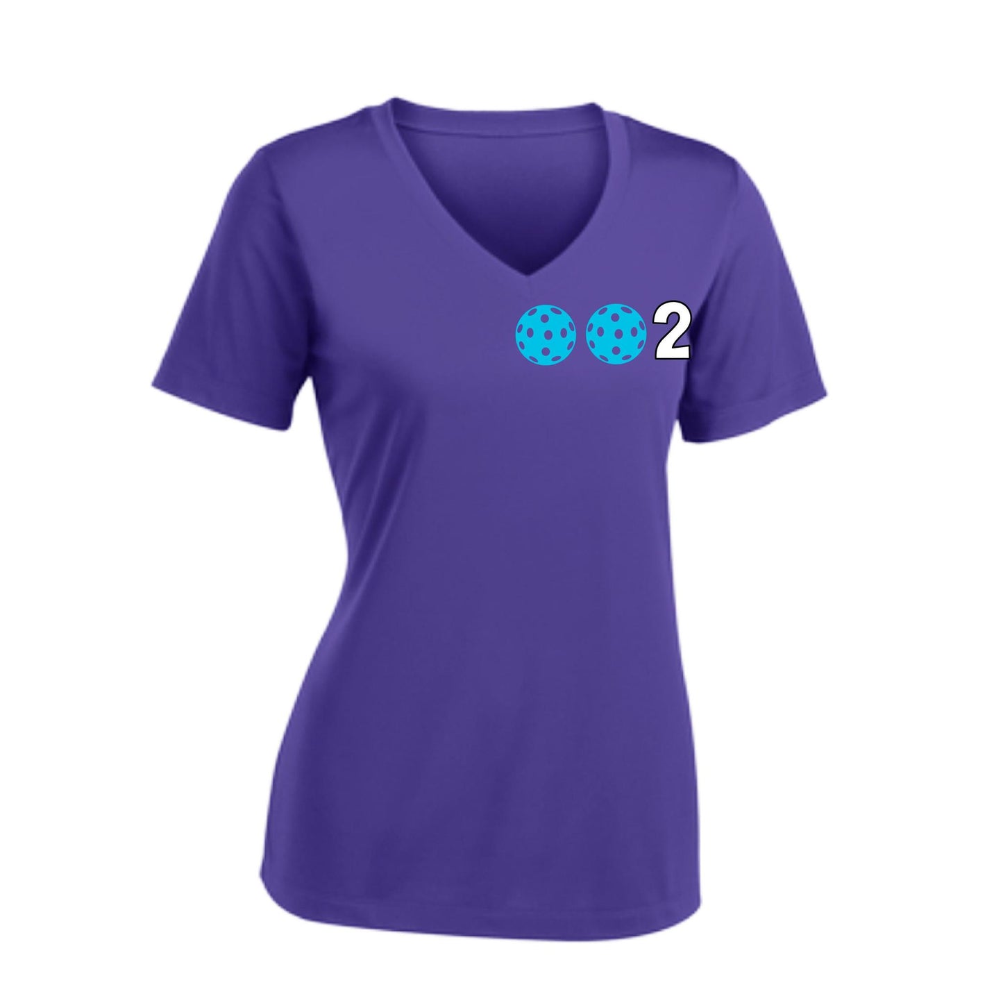 002 With Pickleballs (Colors Rainbow Red Cyan) Customizable | Women's Short Sleeve V-Neck Pickleball Performance T-Shirts | 100% Polyester
