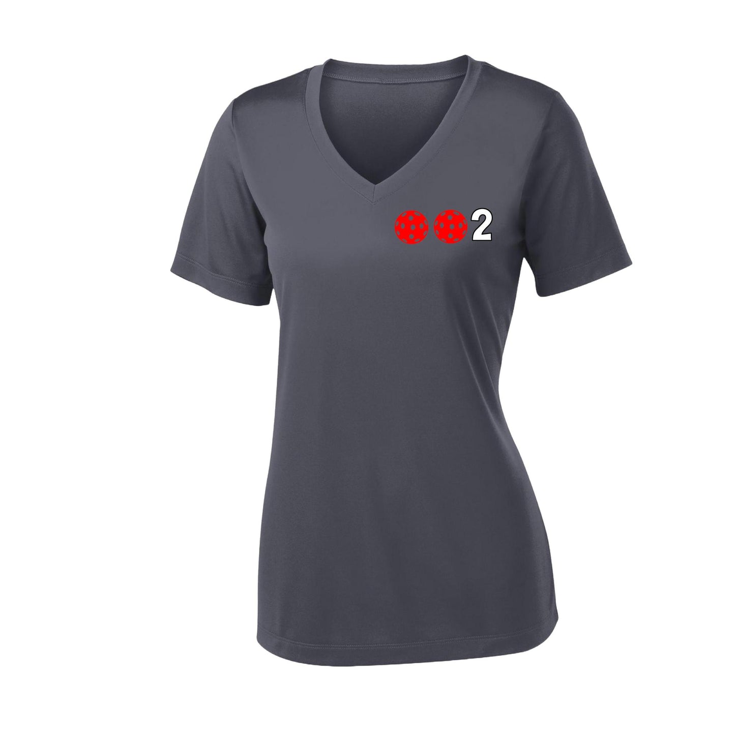 002 With Pickleballs (Colors Rainbow Red Cyan) Customizable | Women's Short Sleeve V-Neck Pickleball Performance T-Shirts | 100% Polyester