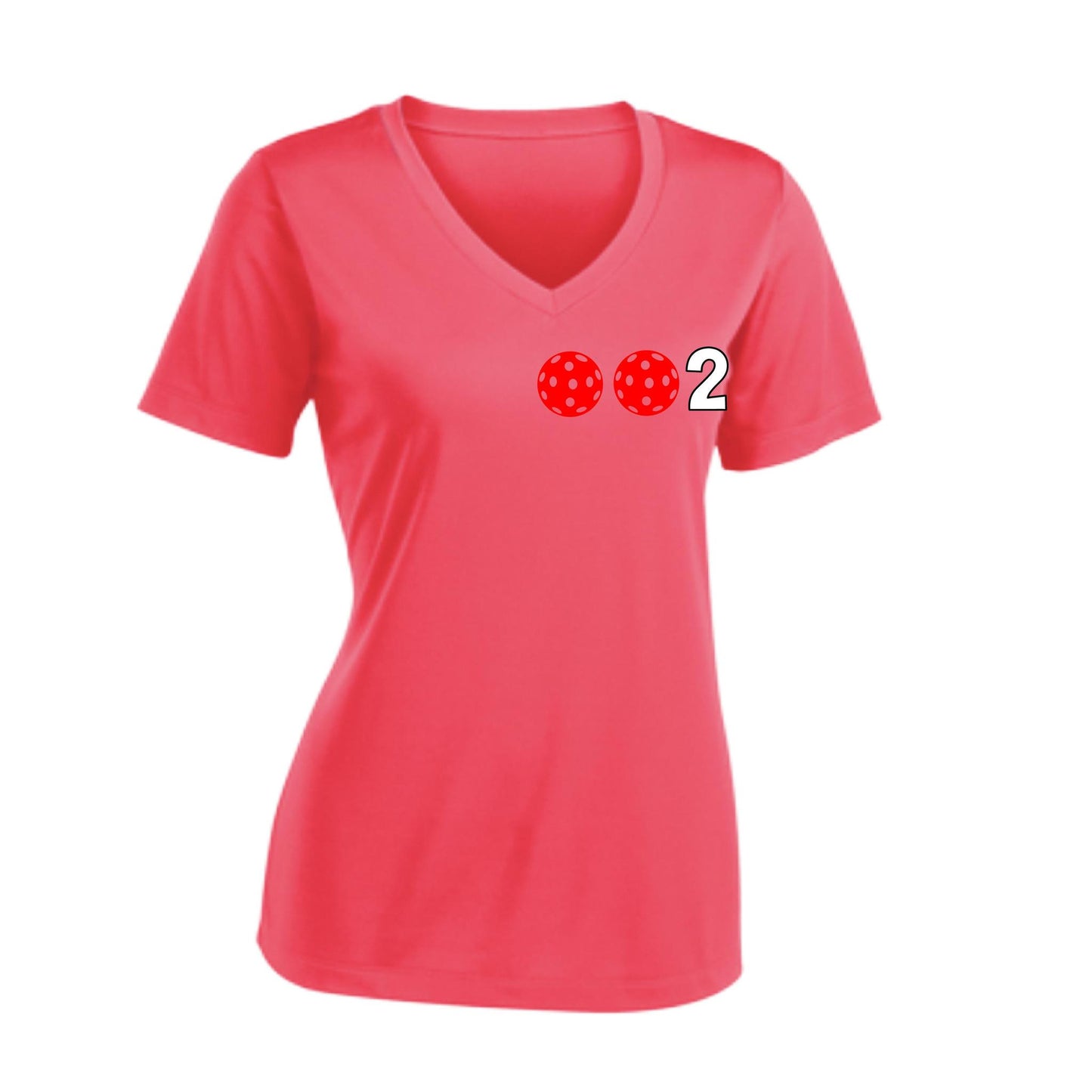 002 With Pickleballs (Colors Rainbow Red Cyan) Customizable | Women's Short Sleeve V-Neck Pickleball Performance T-Shirts | 100% Polyester