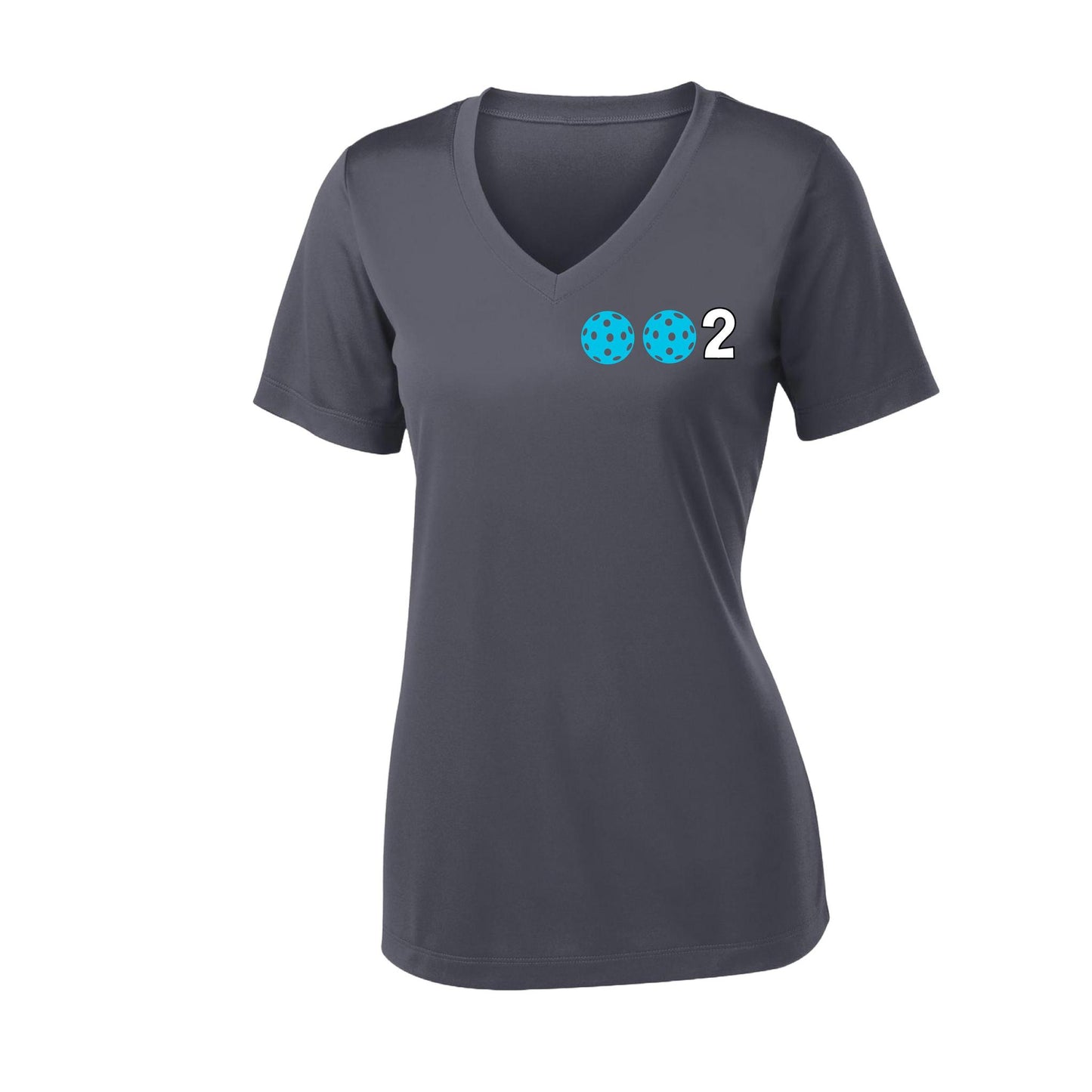 002 With Pickleballs (Colors Rainbow Red Cyan) Customizable | Women's Short Sleeve V-Neck Pickleball Performance T-Shirts | 100% Polyester
