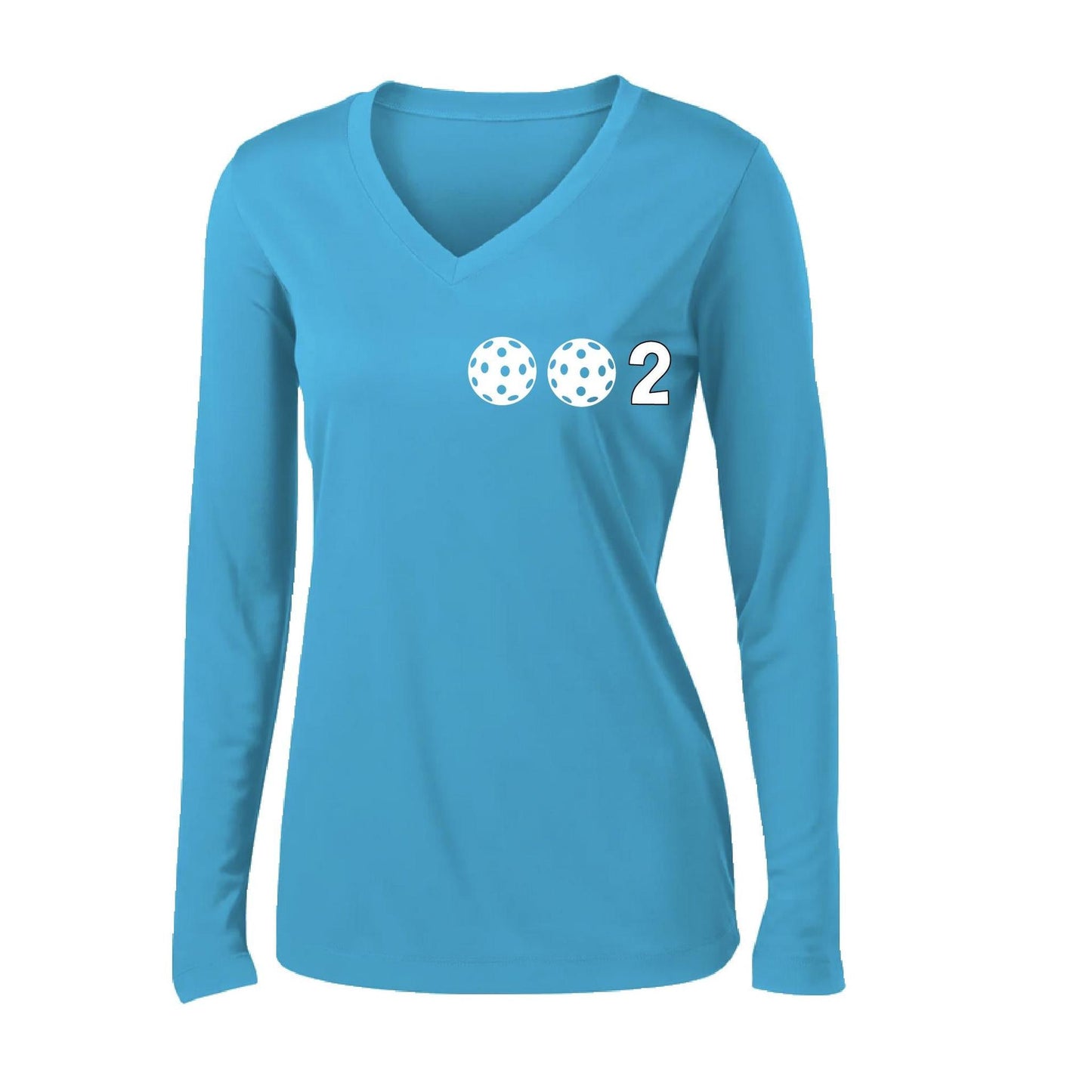 002 With Pickleballs (Colors Yellow Pink White) Customizable | Women's Long Sleeve V-Neck Pickleball Performance T-Shirts | 100% Polyester