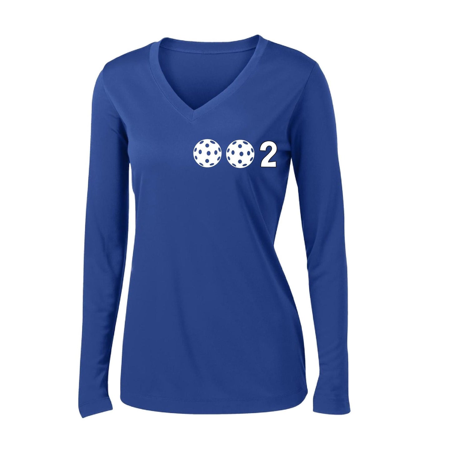 002 With Pickleballs (Colors Yellow Pink White) Customizable | Women's Long Sleeve V-Neck Pickleball Performance T-Shirts | 100% Polyester