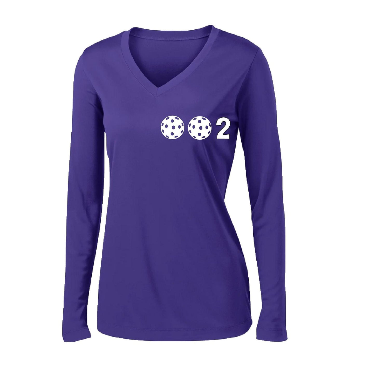 002 With Pickleballs (Colors Yellow Pink White) Customizable | Women's Long Sleeve V-Neck Pickleball Performance T-Shirts | 100% Polyester