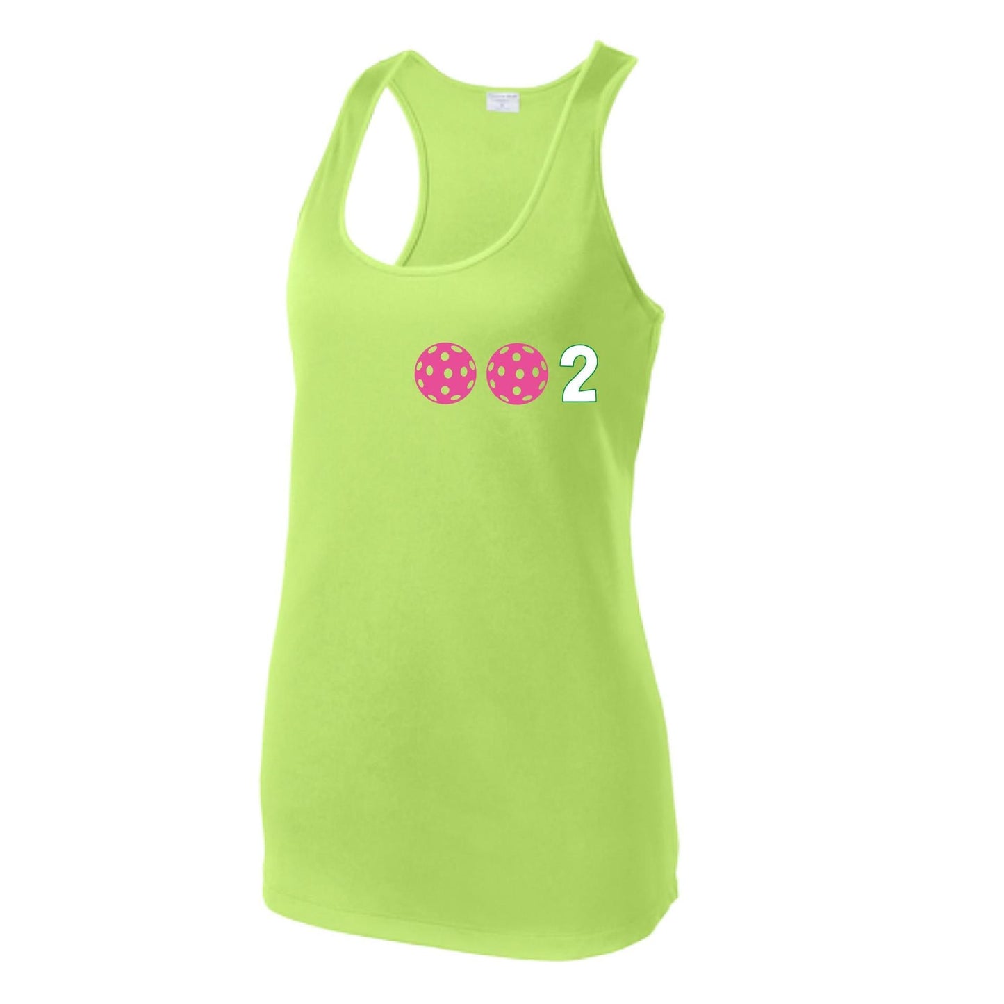 002 With Pickleballs (Colors Yellow Pink White) Customizable | Women's Racerback Pickleball Tank | 100% Polyester
