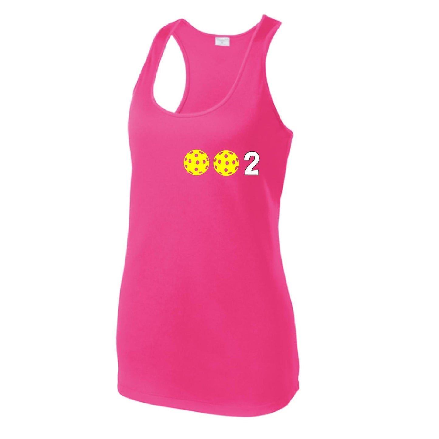 002 With Pickleballs (Colors Yellow Pink White) Customizable | Women's Racerback Pickleball Tank | 100% Polyester