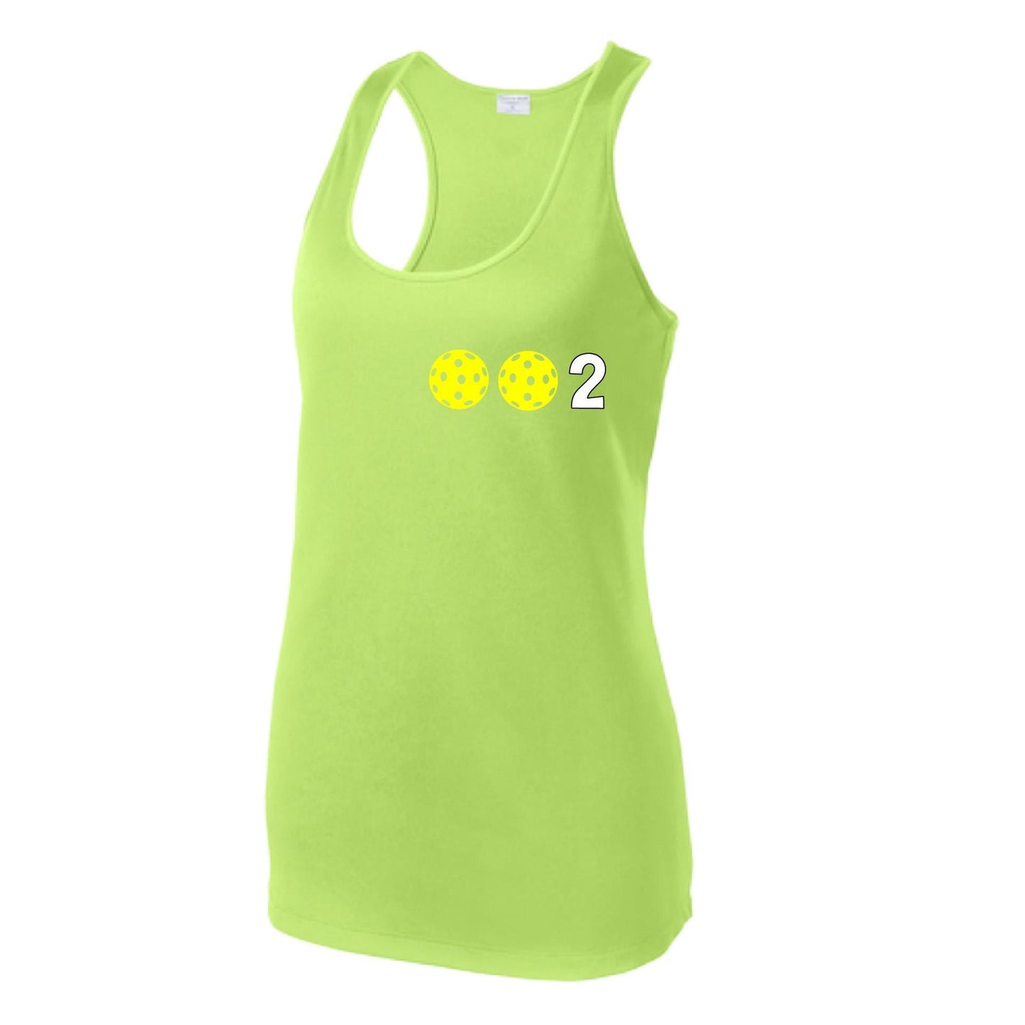 002 With Pickleballs (Colors Yellow Pink White) Customizable | Women's Racerback Pickleball Tank | 100% Polyester