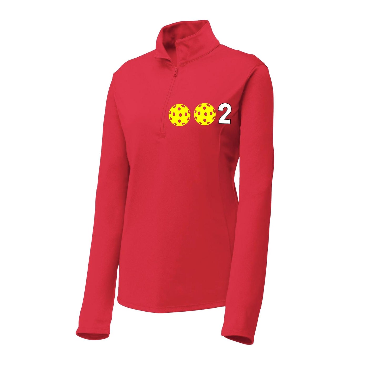 002 With Pickleballs (Colors Yellow White Pink) | Women's 1/4 Zip Pullover Athletic Performance Shirt | 100% Polyester