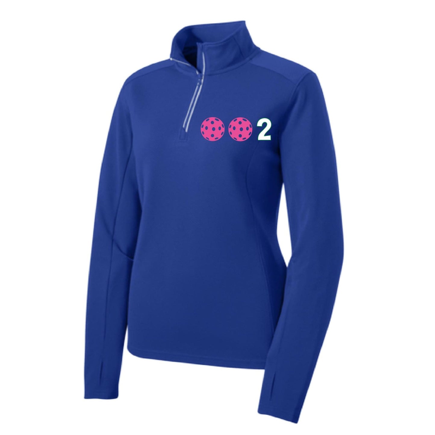 002 With Pickleballs (Colors Yellow White Pink) | Women's 1/4 Zip Pullover Athletic Performance Shirt | 100% Polyester