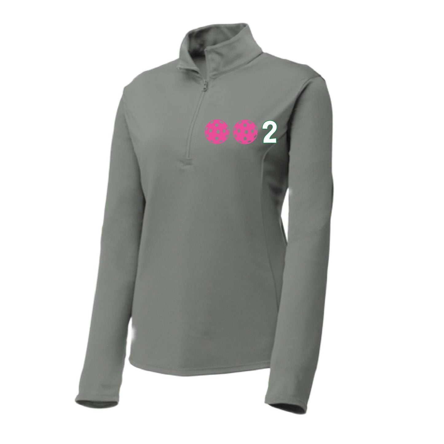 002 With Pickleballs (Colors Yellow White Pink) | Women's 1/4 Zip Pullover Athletic Performance Shirt | 100% Polyester