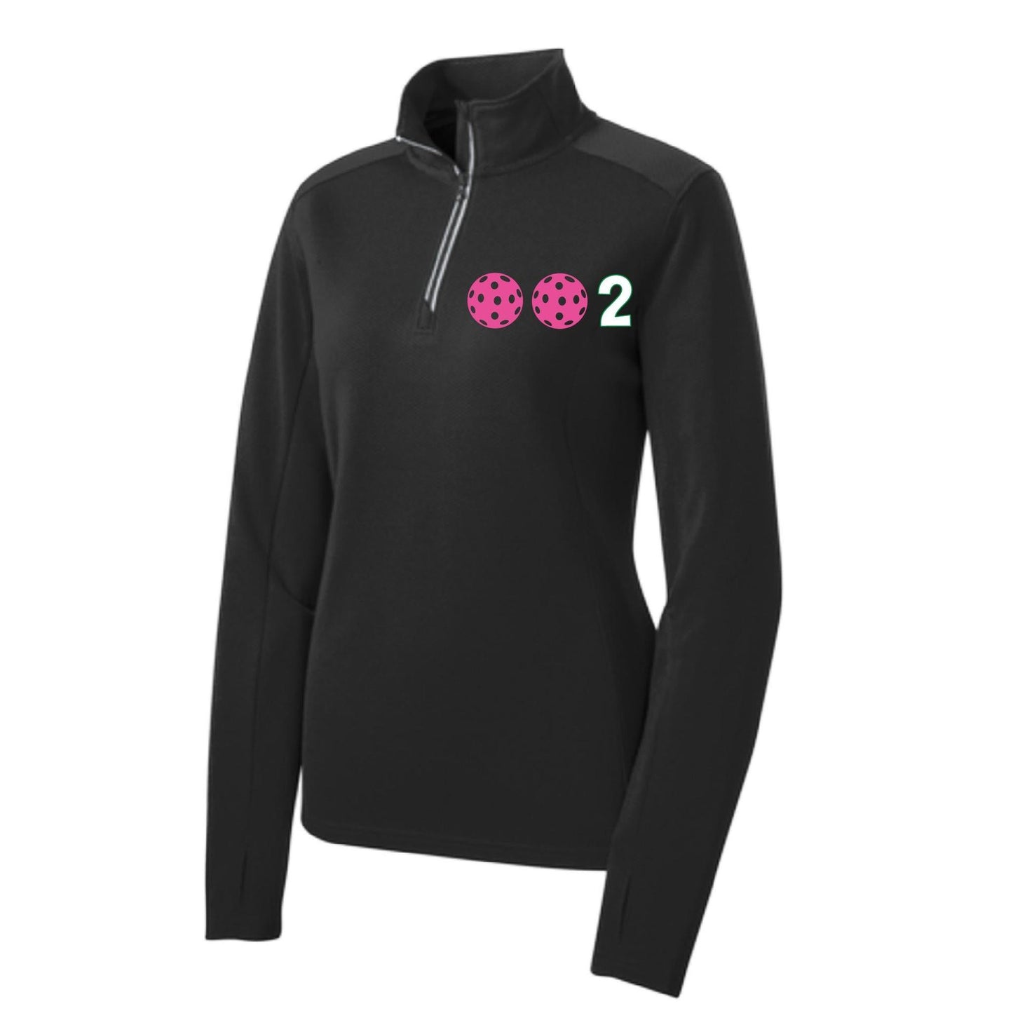002 With Pickleballs (Colors Yellow White Pink) | Women's 1/4 Zip Pullover Athletic Performance Shirt | 100% Polyester