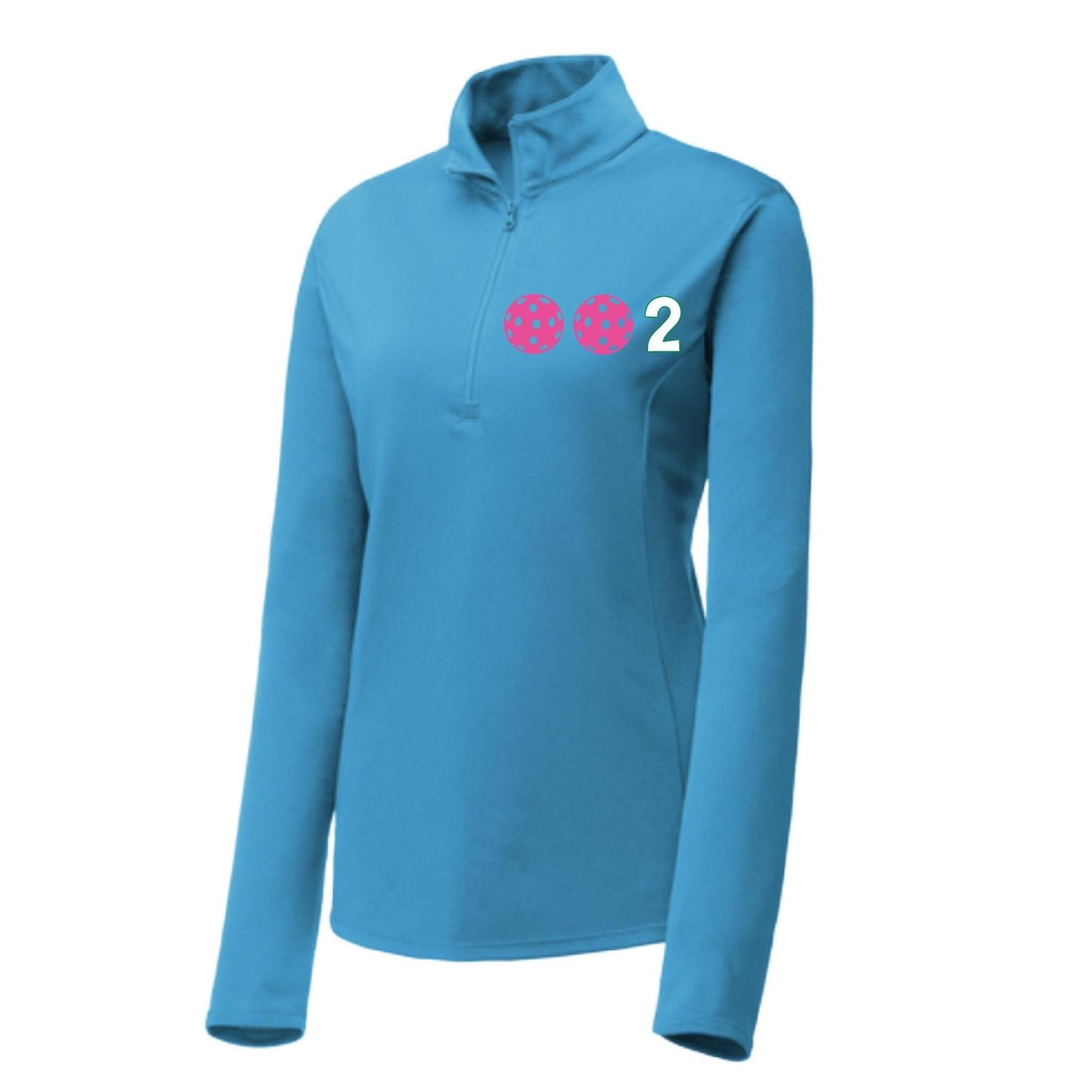 002 With Pickleballs (Colors Yellow White Pink) | Women's 1/4 Zip Pullover Athletic Performance Shirt | 100% Polyester