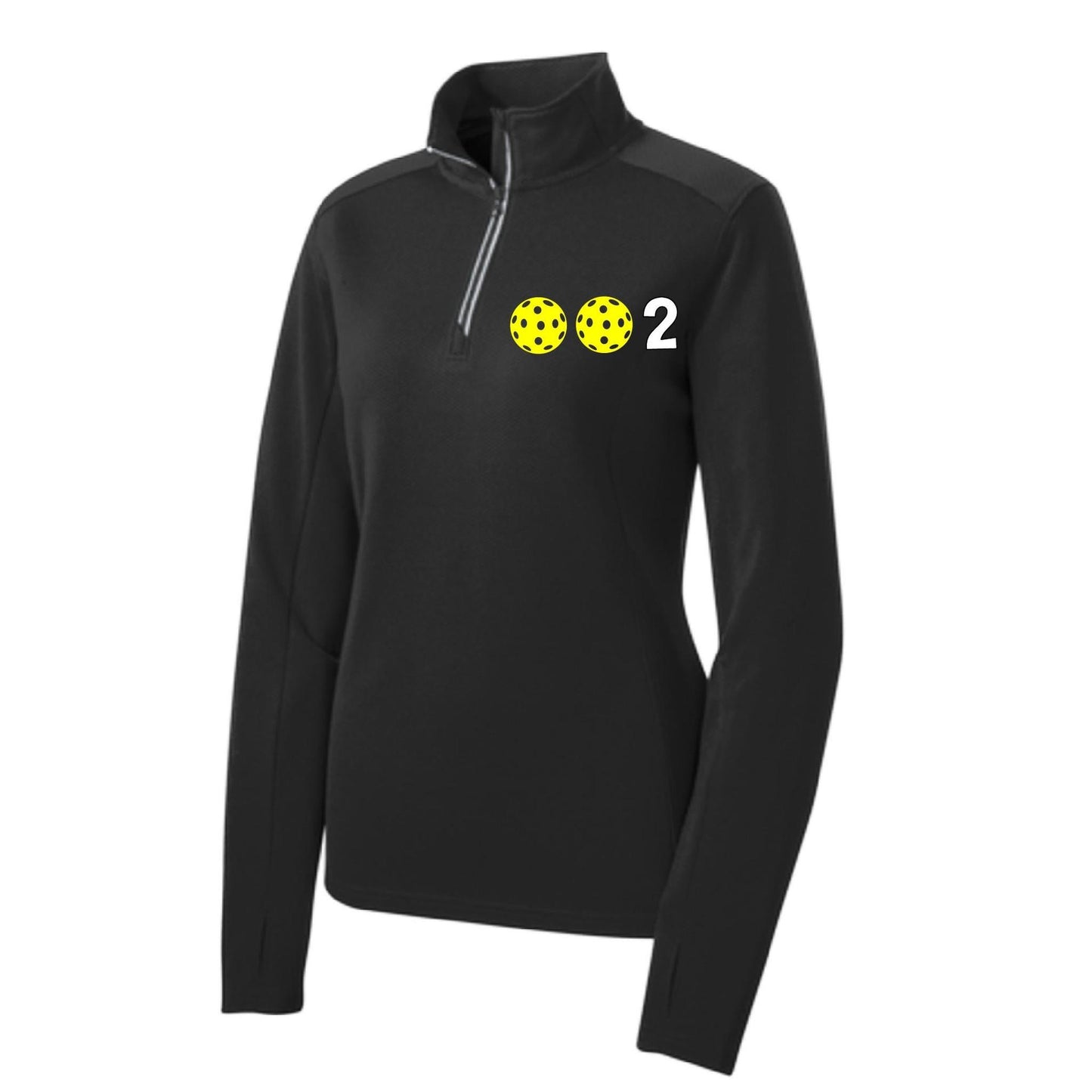 002 With Pickleballs (Colors Yellow White Pink) | Women's 1/4 Zip Pullover Athletic Performance Shirt | 100% Polyester