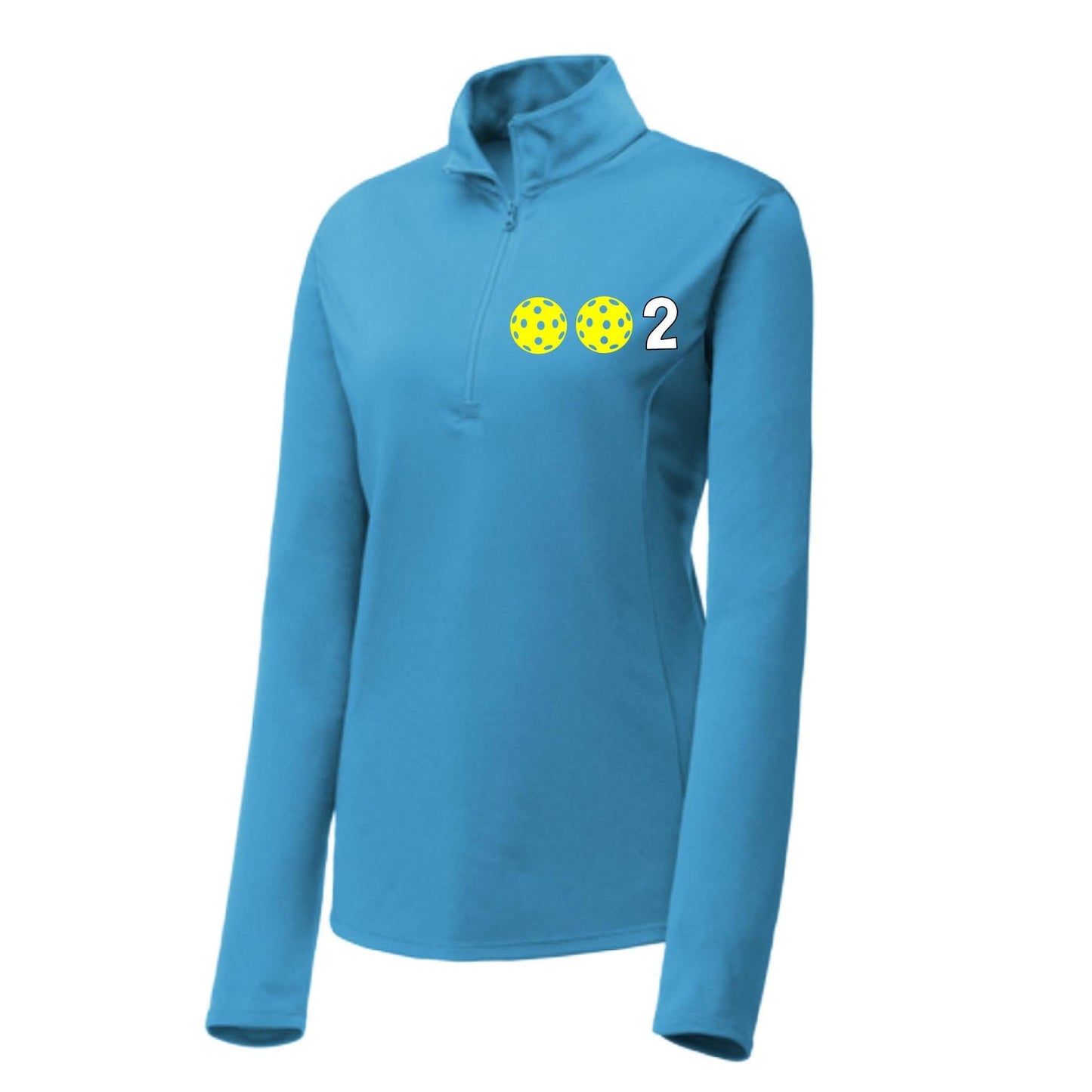 002 With Pickleballs (Colors Yellow White Pink) | Women's 1/4 Zip Pullover Athletic Performance Shirt | 100% Polyester