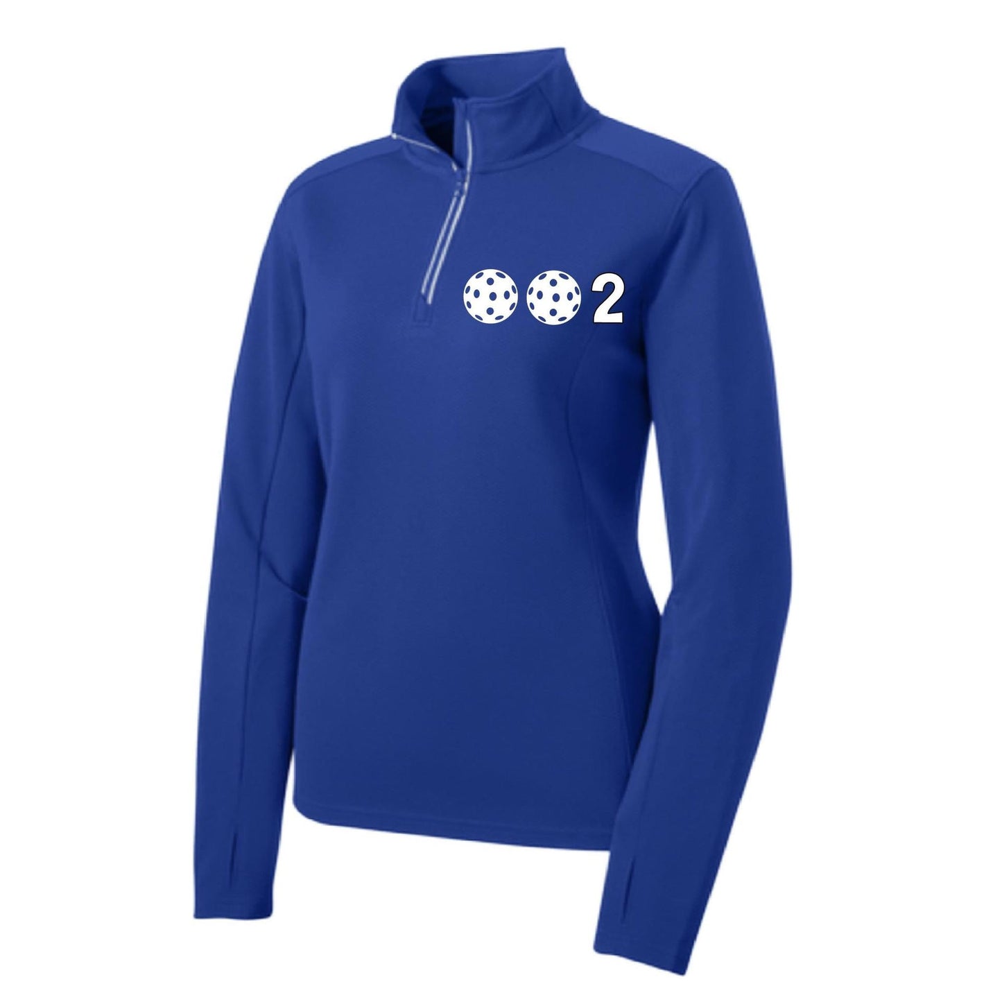 002 With Pickleballs (Colors Yellow White Pink) | Women's 1/4 Zip Pullover Athletic Performance Shirt | 100% Polyester